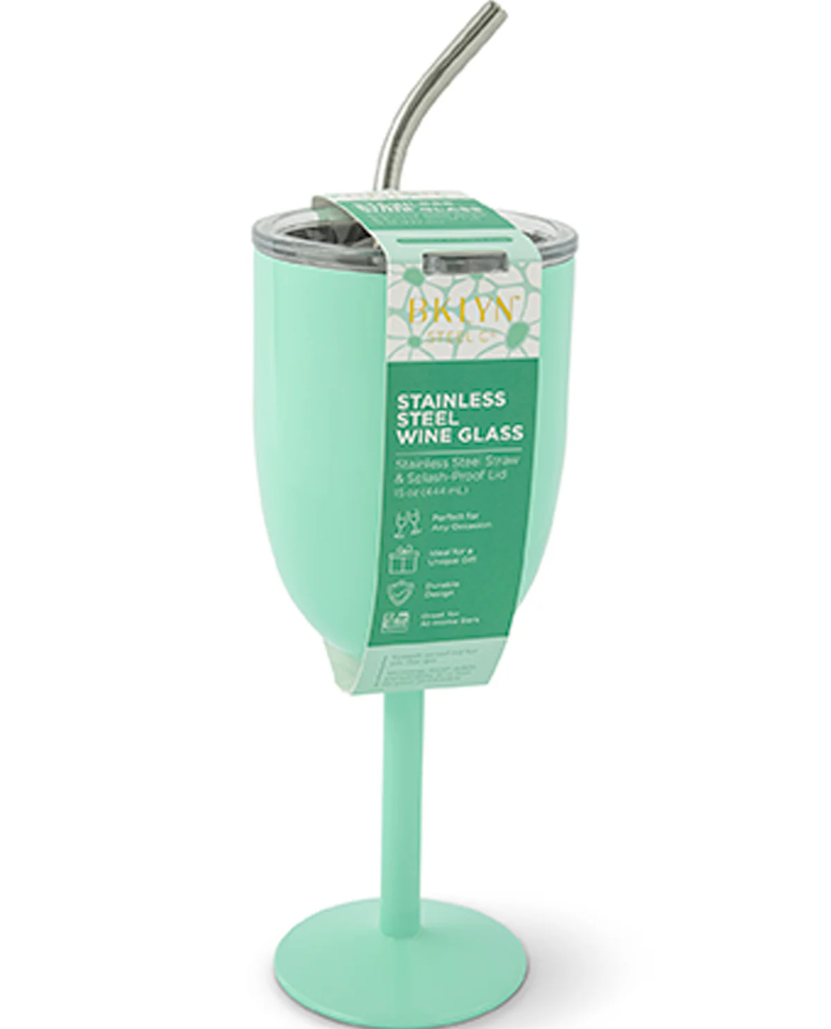 15oz Stainless Steel Wine With Straw - Green Breeze - Image 3