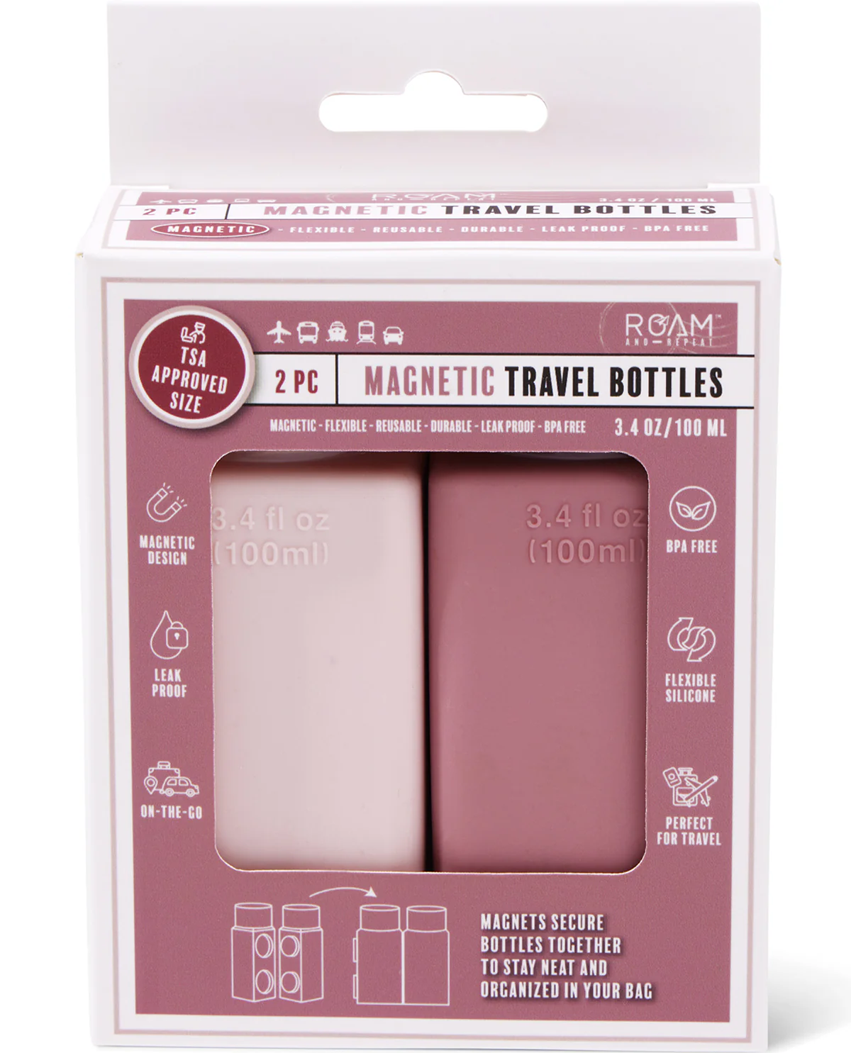 2PC Magnetic Travel Bottles Pink