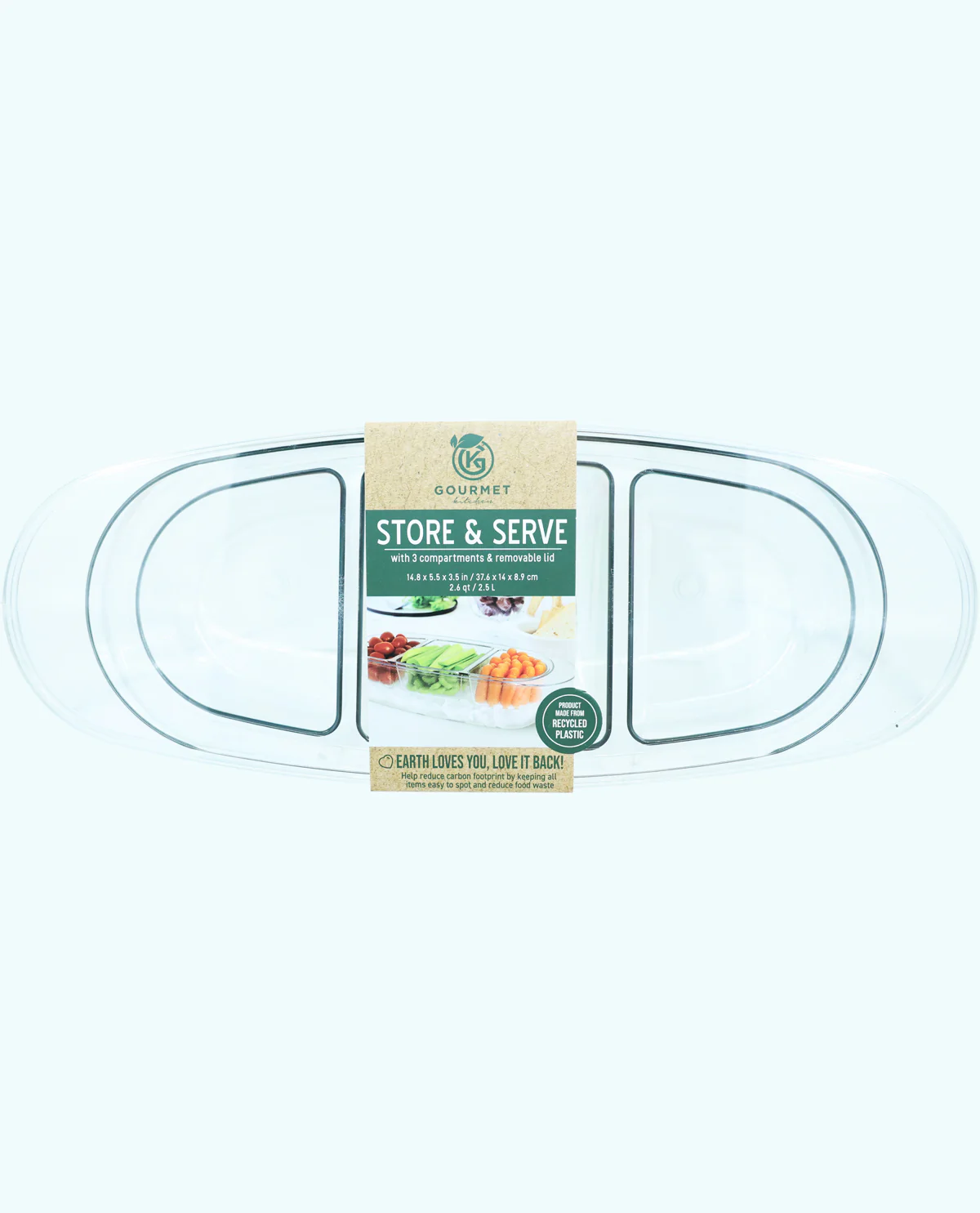 Oval 3-Section Store & Serve Container with Removable Lid