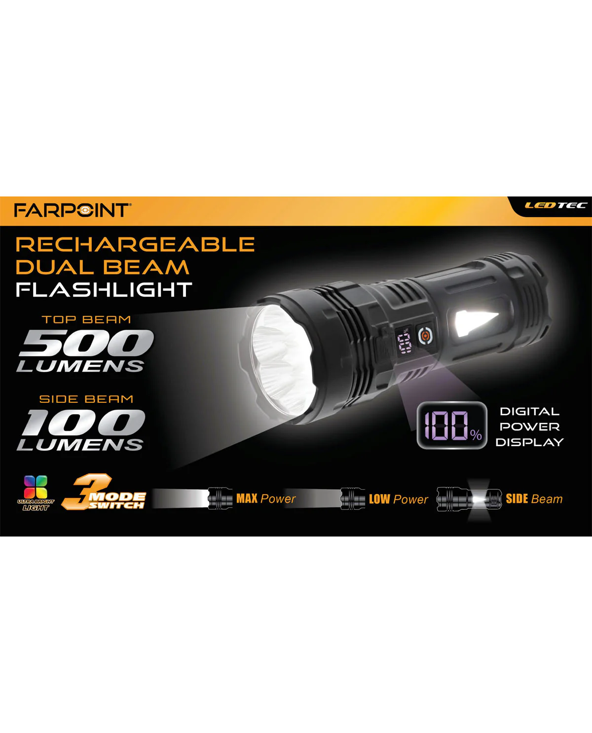 Farpoint Rechargeable Dual Beam Flashlight - Image 3