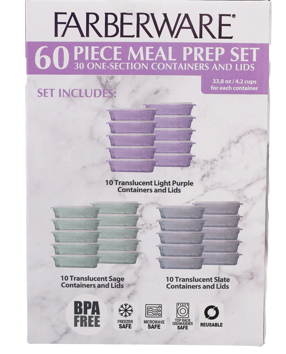 60pc Meal Prep Set - Light Purple/Sage/Slate - Image 2