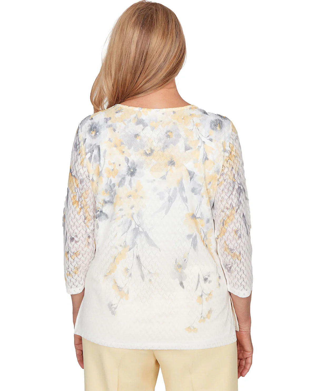 Alfred Dunner Al Fresco Floral Yoke Knit Top Yellow - Image 2