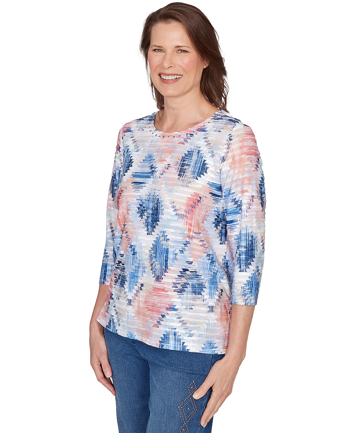 Alfred Dunner Missy Austin Aztec Diamond Knit Top - Image 3