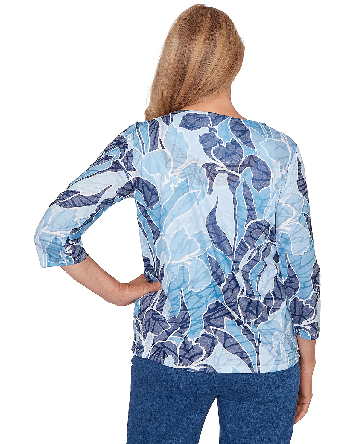Alfred Dunner Missy Austin Monotone Patch Knit Top Blue - Image 2