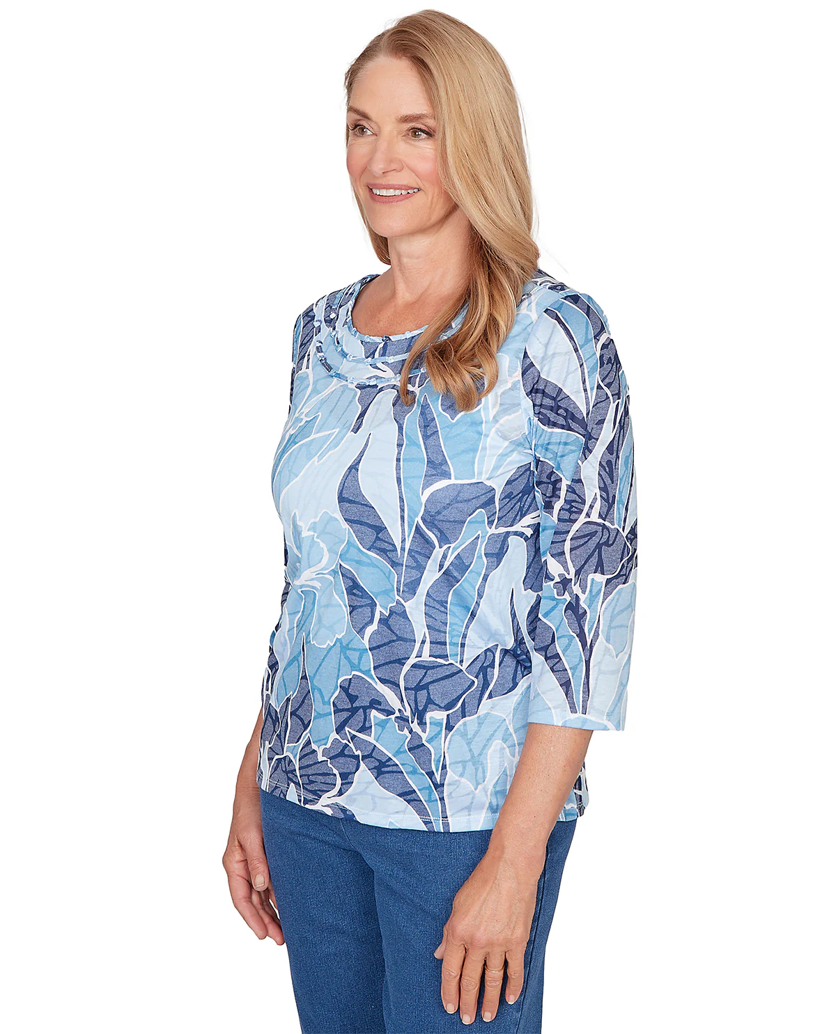 Alfred Dunner Missy Austin Monotone Patch Knit Top Blue - Image 3
