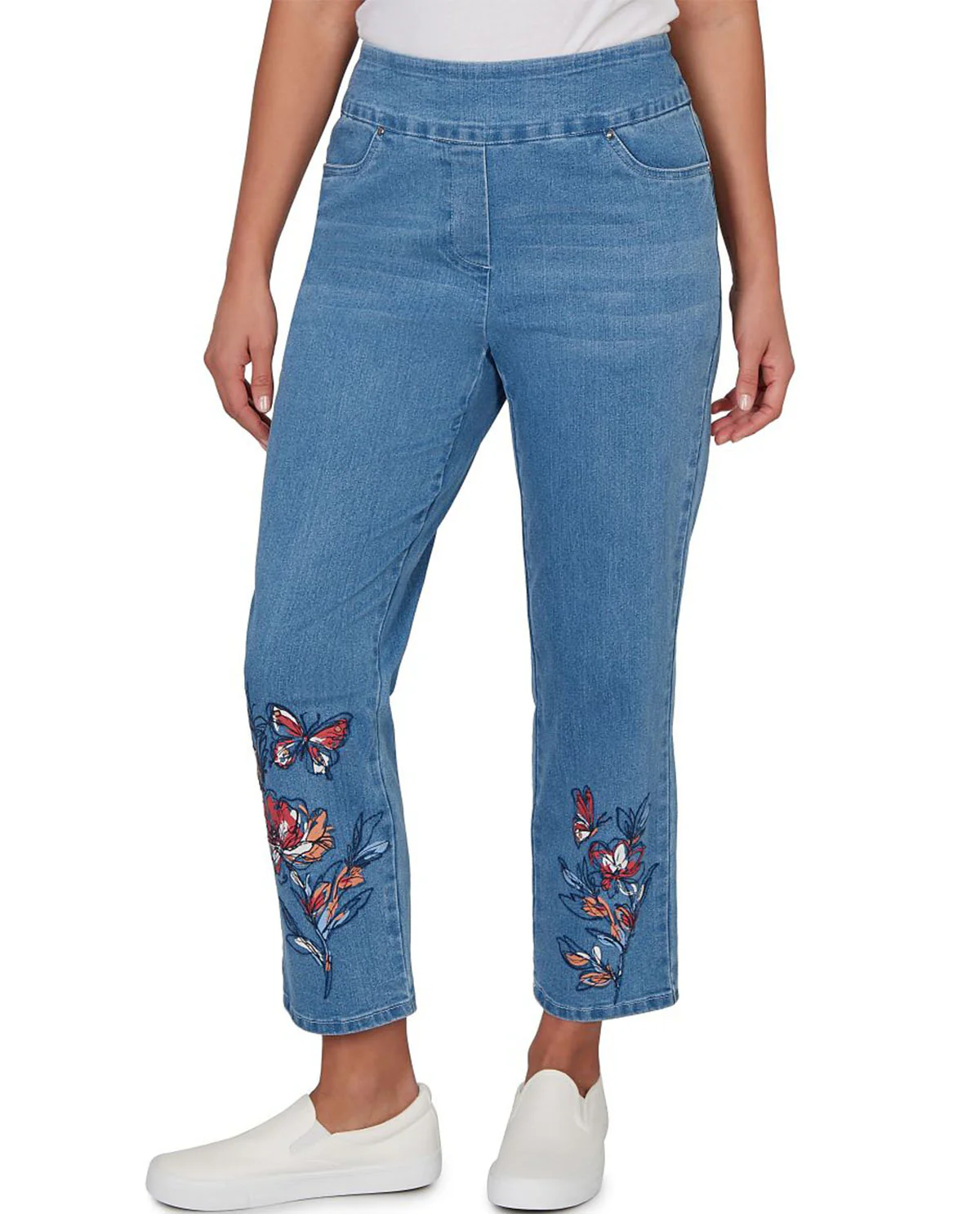 Alfred Dunner Austin Butterfly Floral Pant Lt Indigo - Image 3
