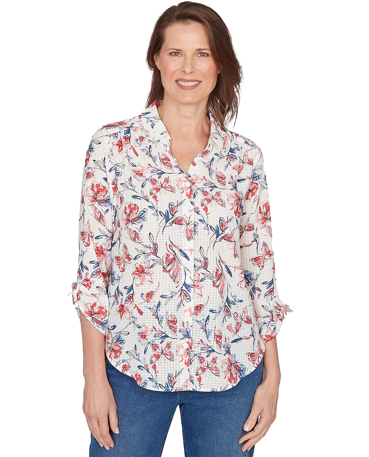 Alfred Dunner Austin Etched Floral Butterfly Top Azalea