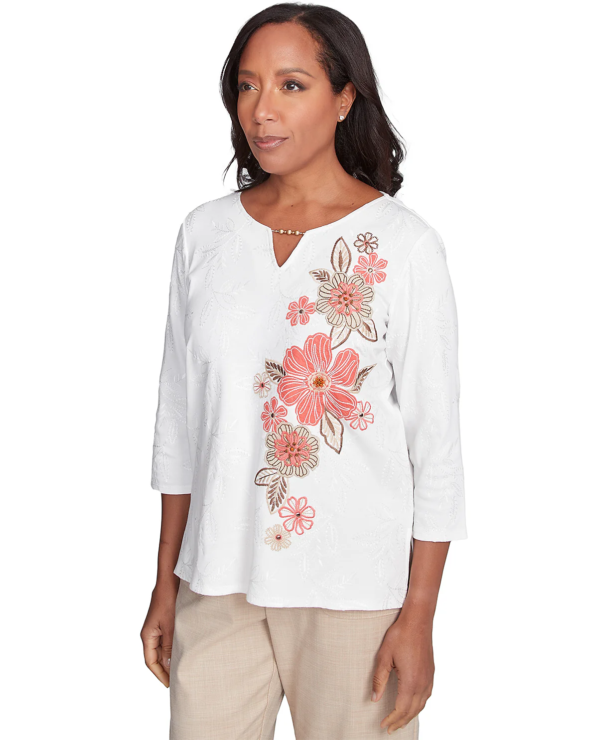 Alfred Dunner Missy Catalina Island Embroidered Flowers Top - Image 3