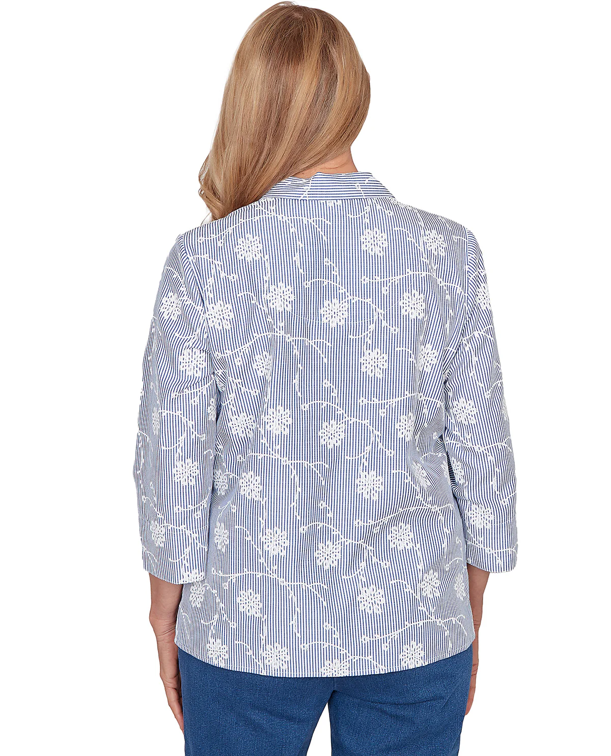 Alfred Dunner Missy Pastel Story Pinstripe Embroidery Blue - Image 2