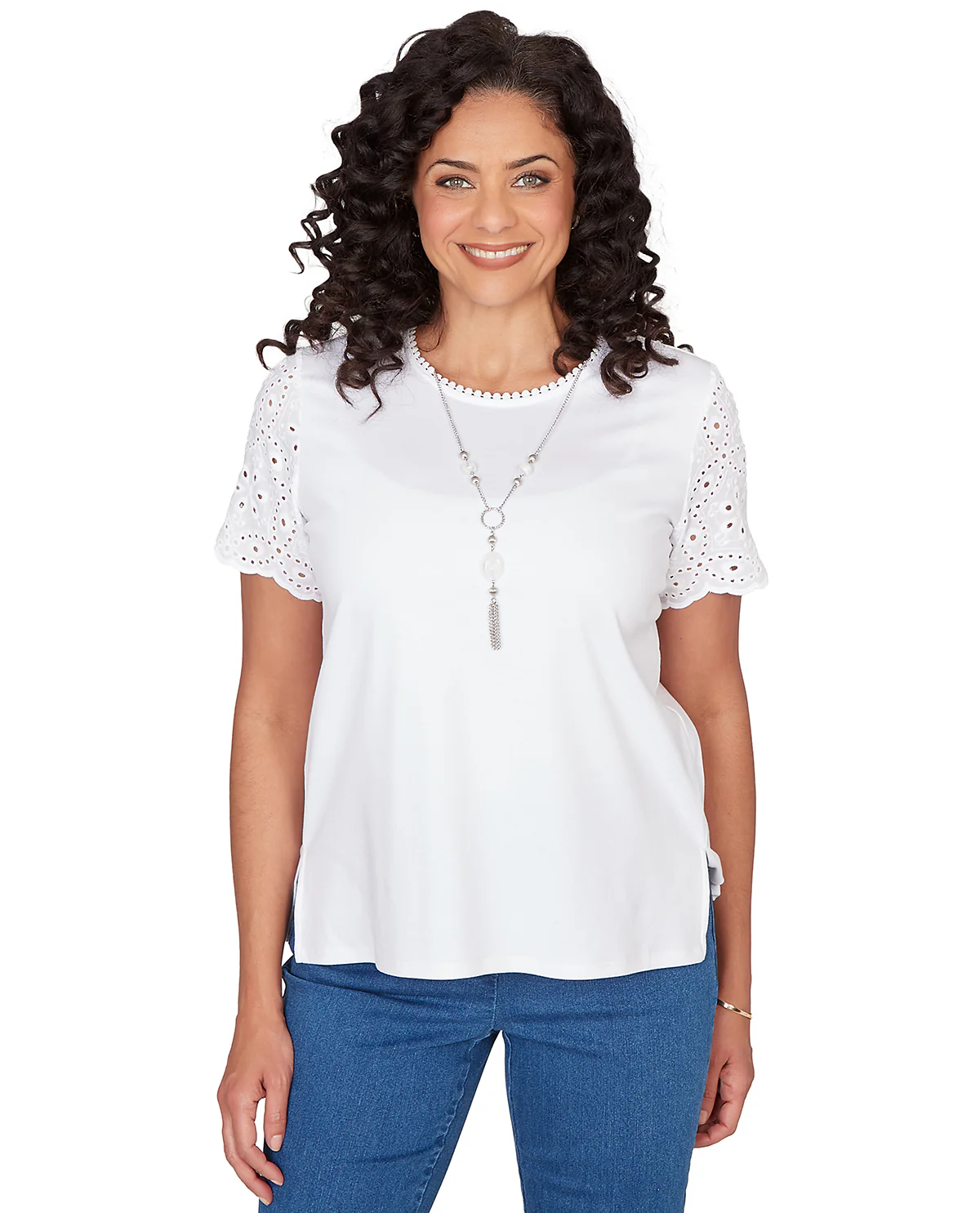Alfred Dunner Missy Pastel Story Solid Eyelet Top - Image 2