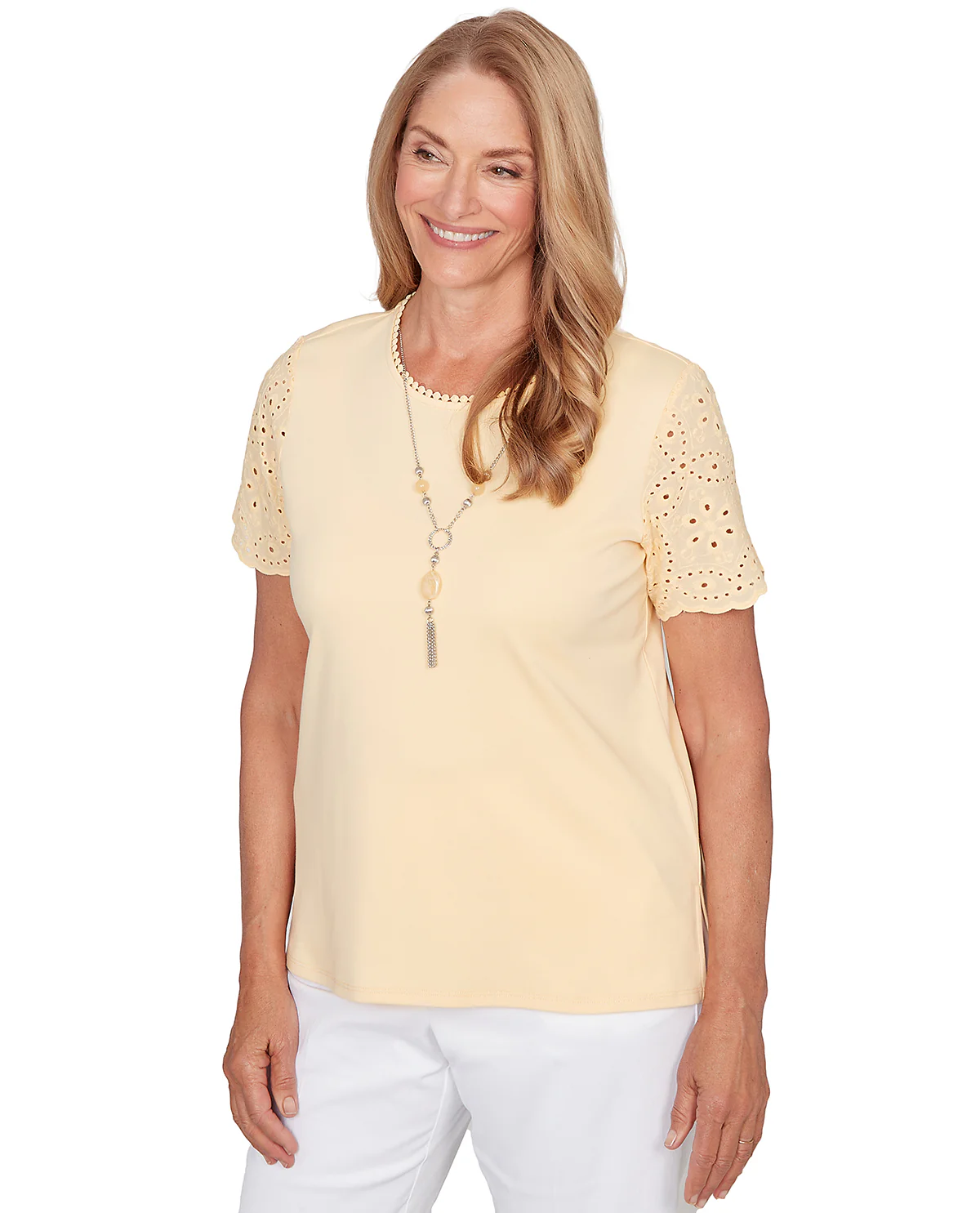 Alfred Dunner Missy Pastel Story Solid Eyelet Top - Image 5