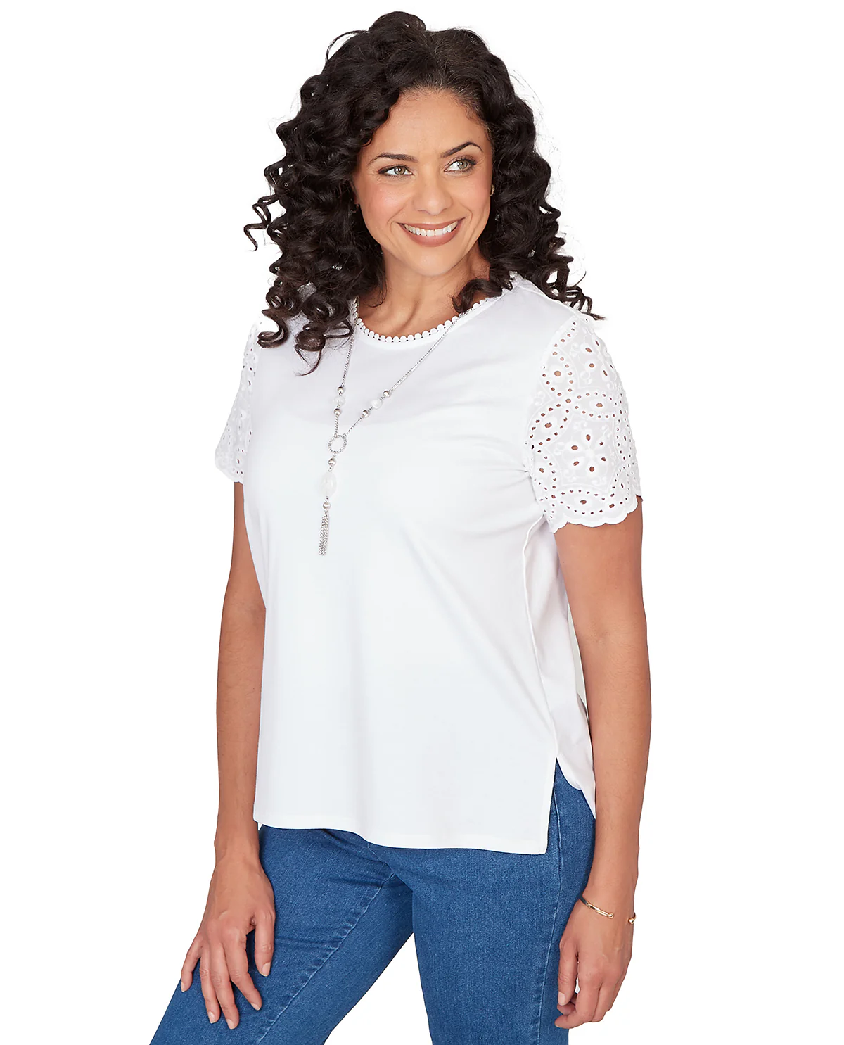Alfred Dunner Missy Pastel Story Solid Eyelet Top - Image 6