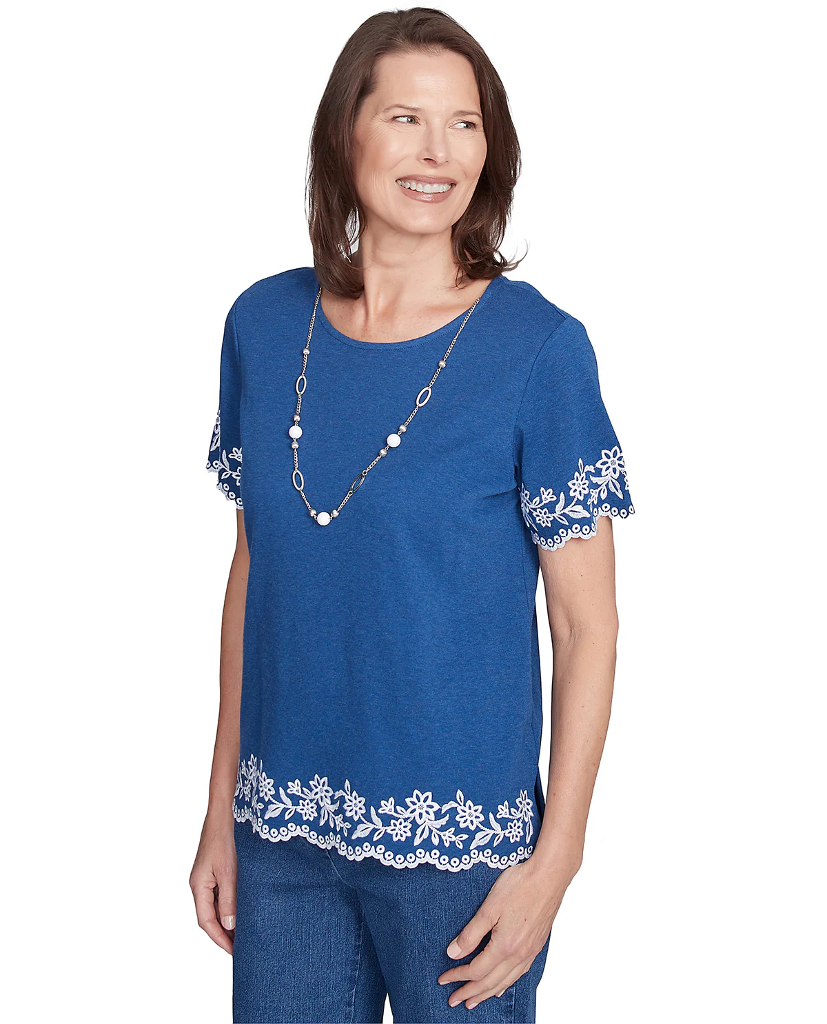 Alfred Dunner Missy Flower Power Embroidered Border Knit Top - Image 3