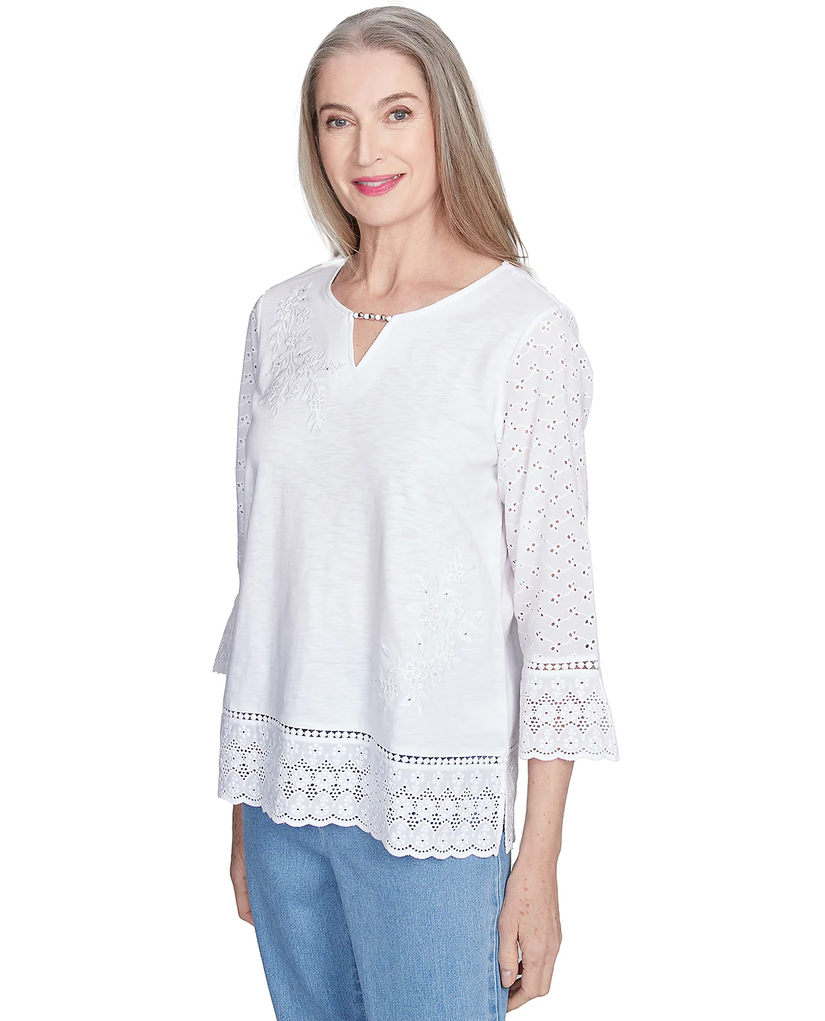 Alfred Dunner Missy Flower Power Floral Embroidered Top - Image 3