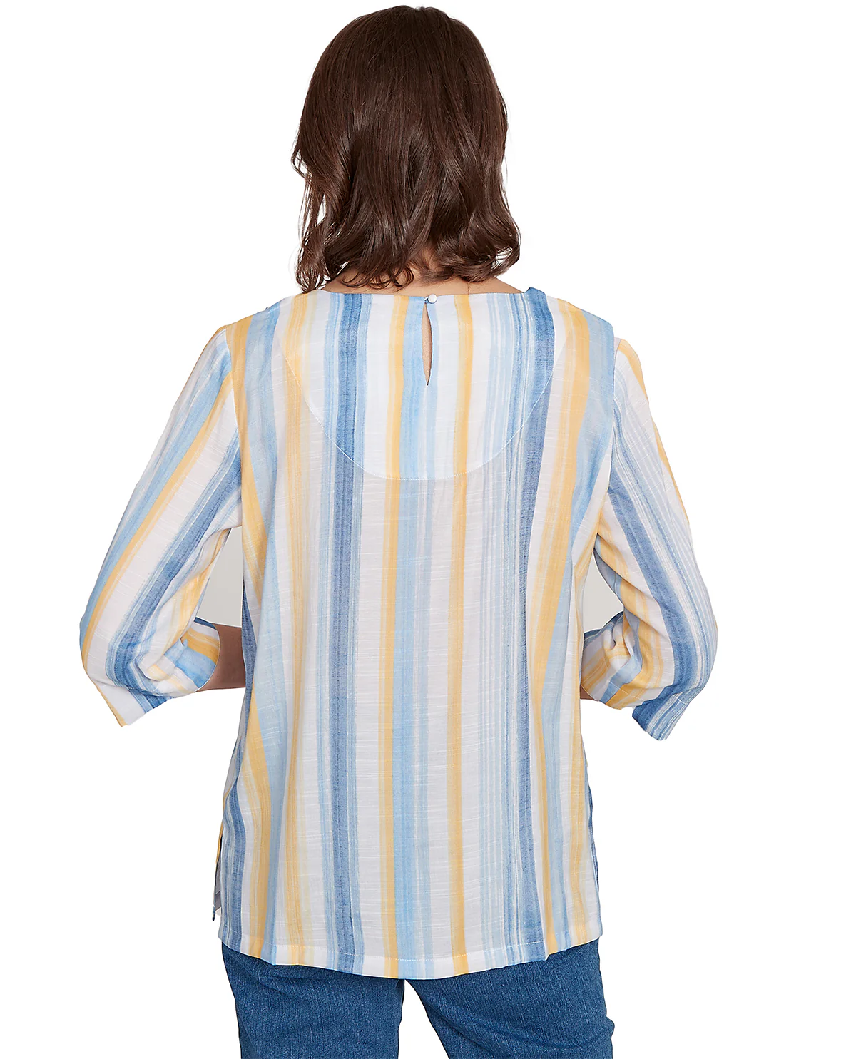 Alfred Dunner Missy Flower Power Striped Lace Neck Top - Image 2