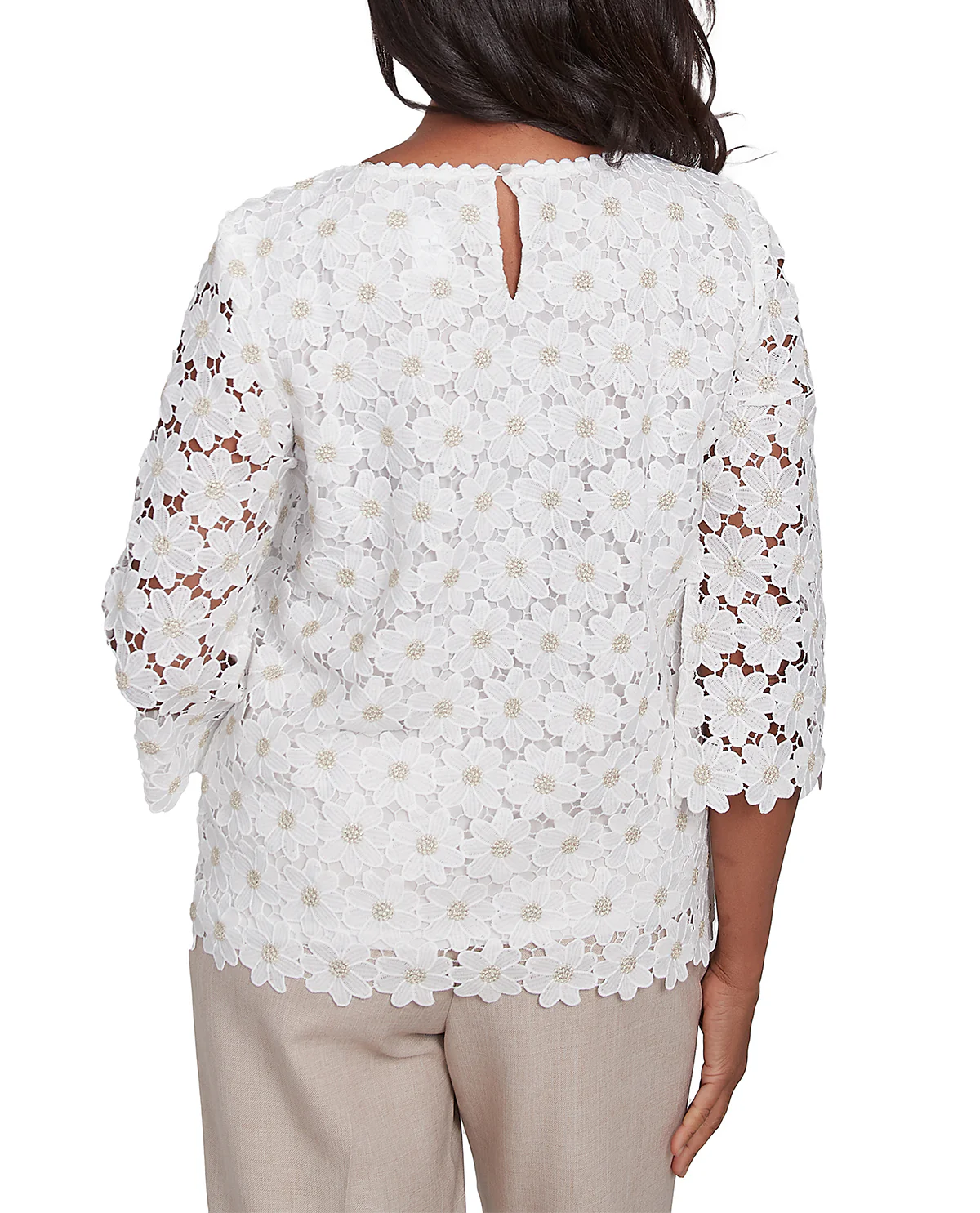 Alfred Dunner Kensington Garden Petite Woven Lace Top Ivory - Image 2