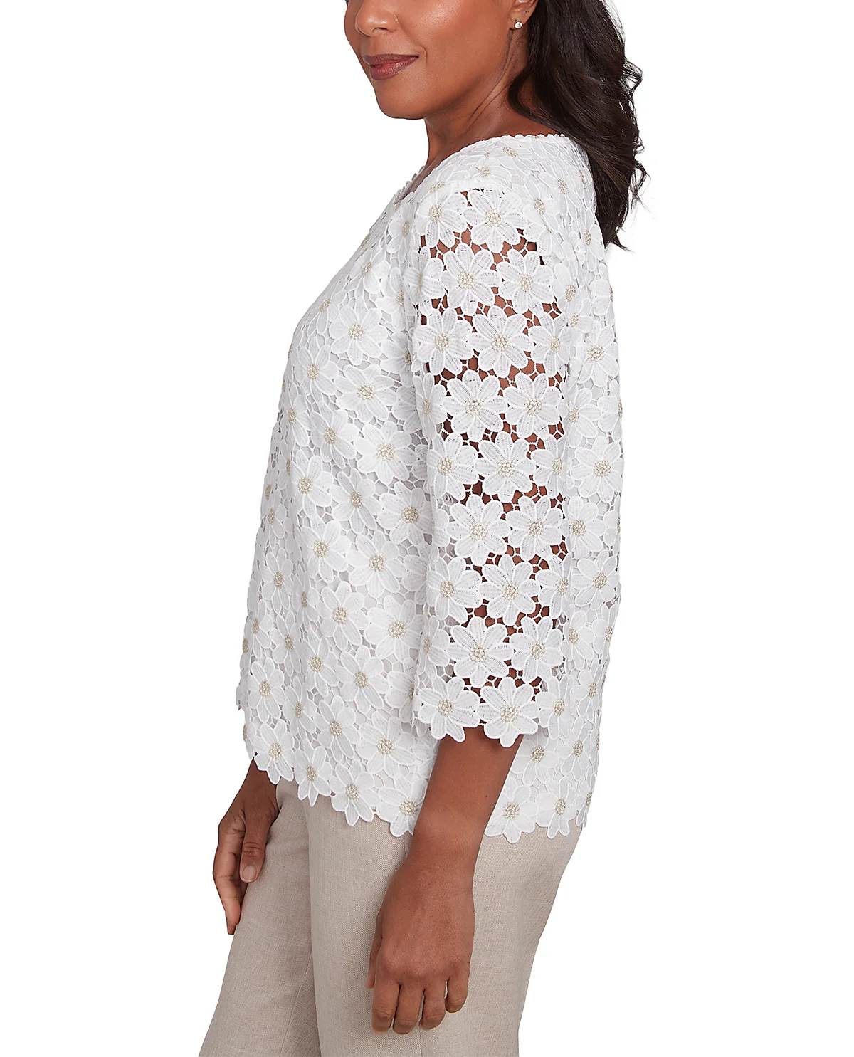 Alfred Dunner Kensington Garden Petite Woven Lace Top Ivory - Image 4