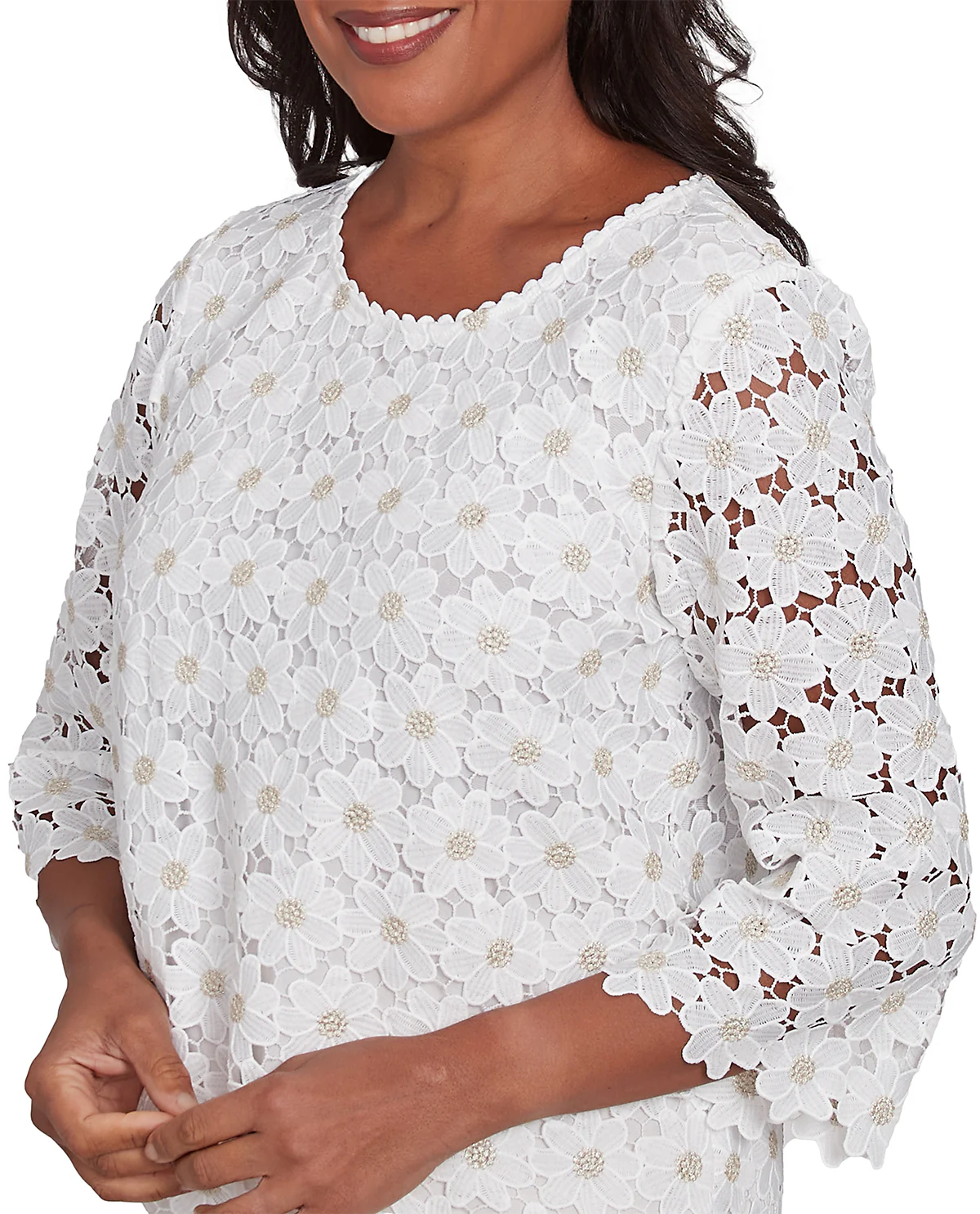 Alfred Dunner Kensington Garden Petite Woven Lace Top Ivory - Image 6