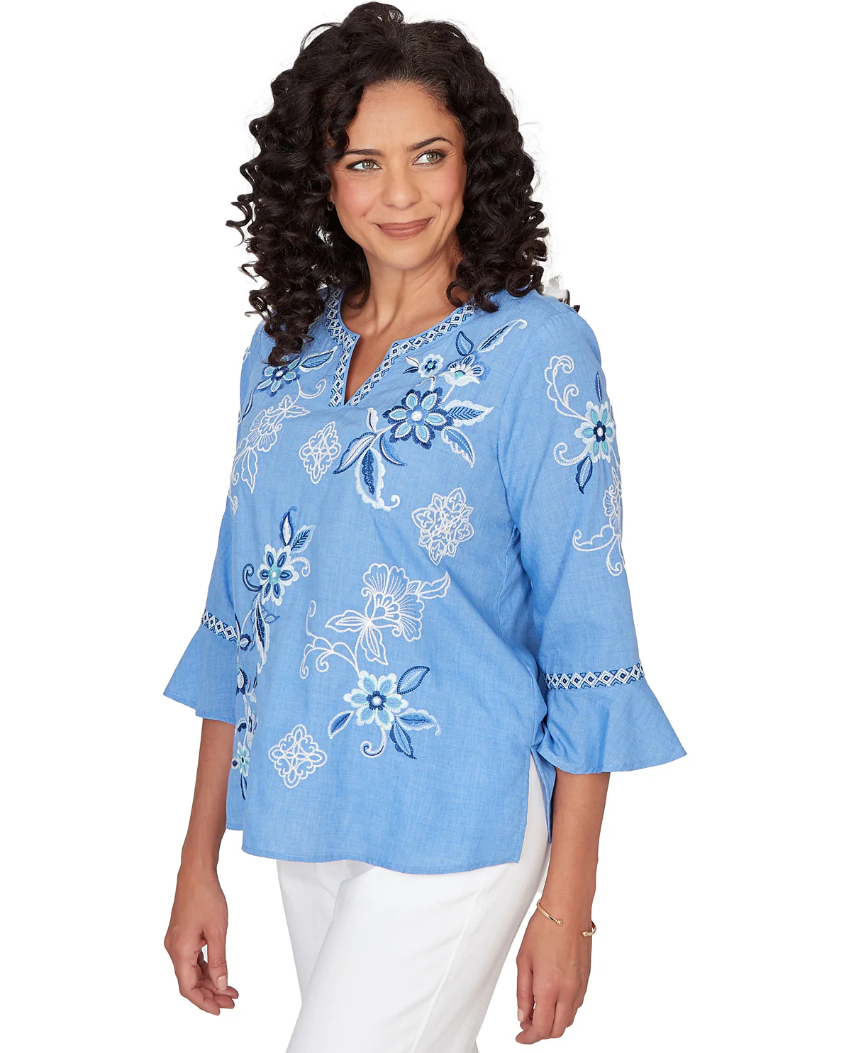Alfred Dunner Missy Mykonos Floral Embroidered Top - Image 3
