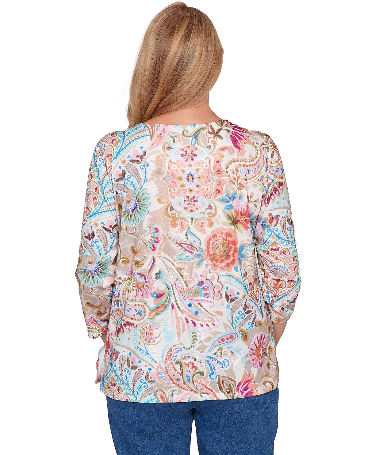 Alfred Dunner Missy Pastel Story Paisley Floral Top Tan - Image 2
