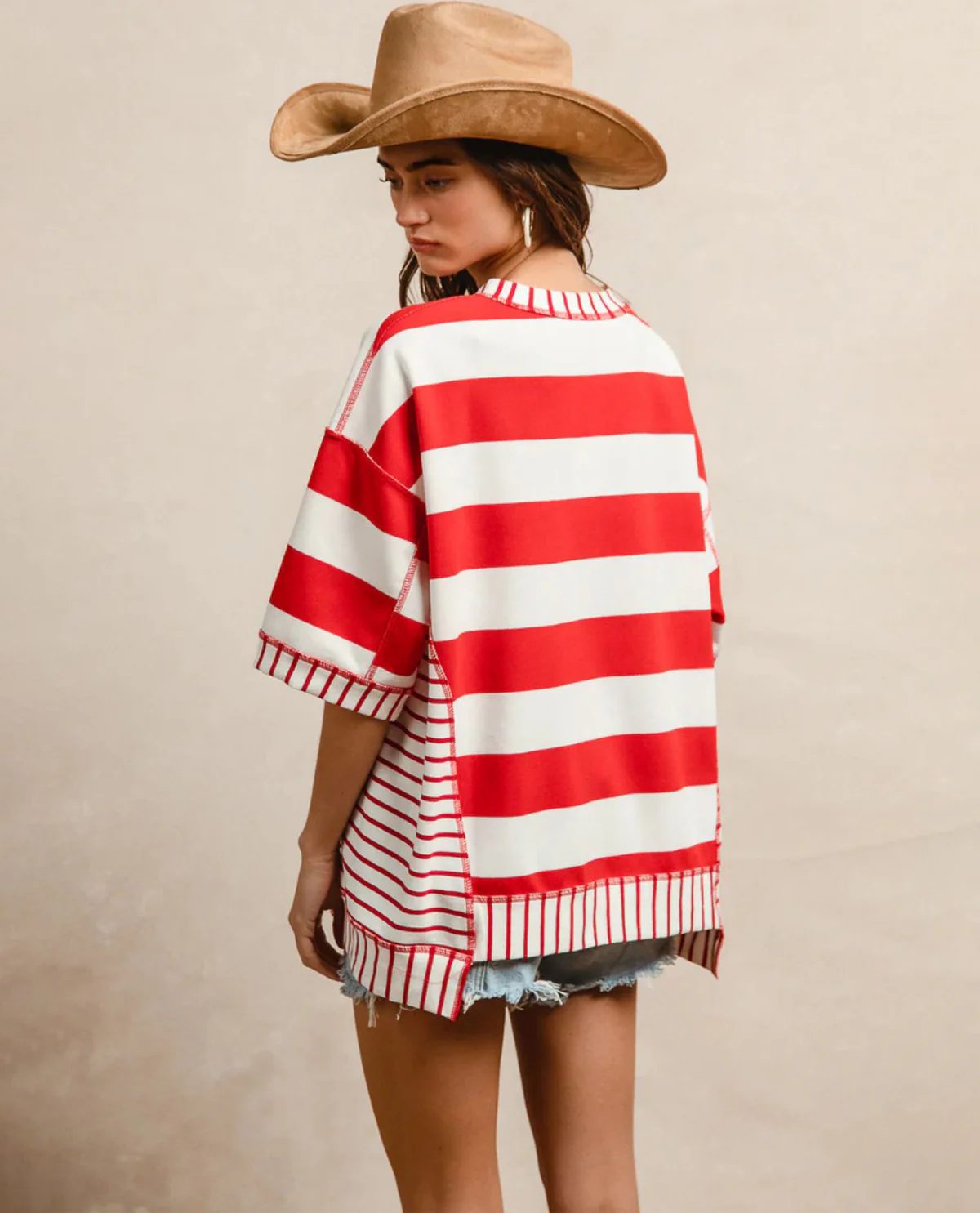 Bibi Mixed Stripe Top With Bows Sequin Patches - Image 3