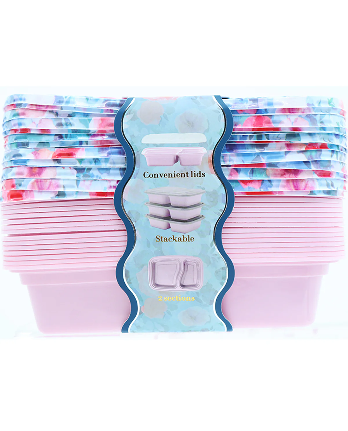 30Pc. Blue Watercolor Floral 2-Section Meal Prep Containers - Image 2