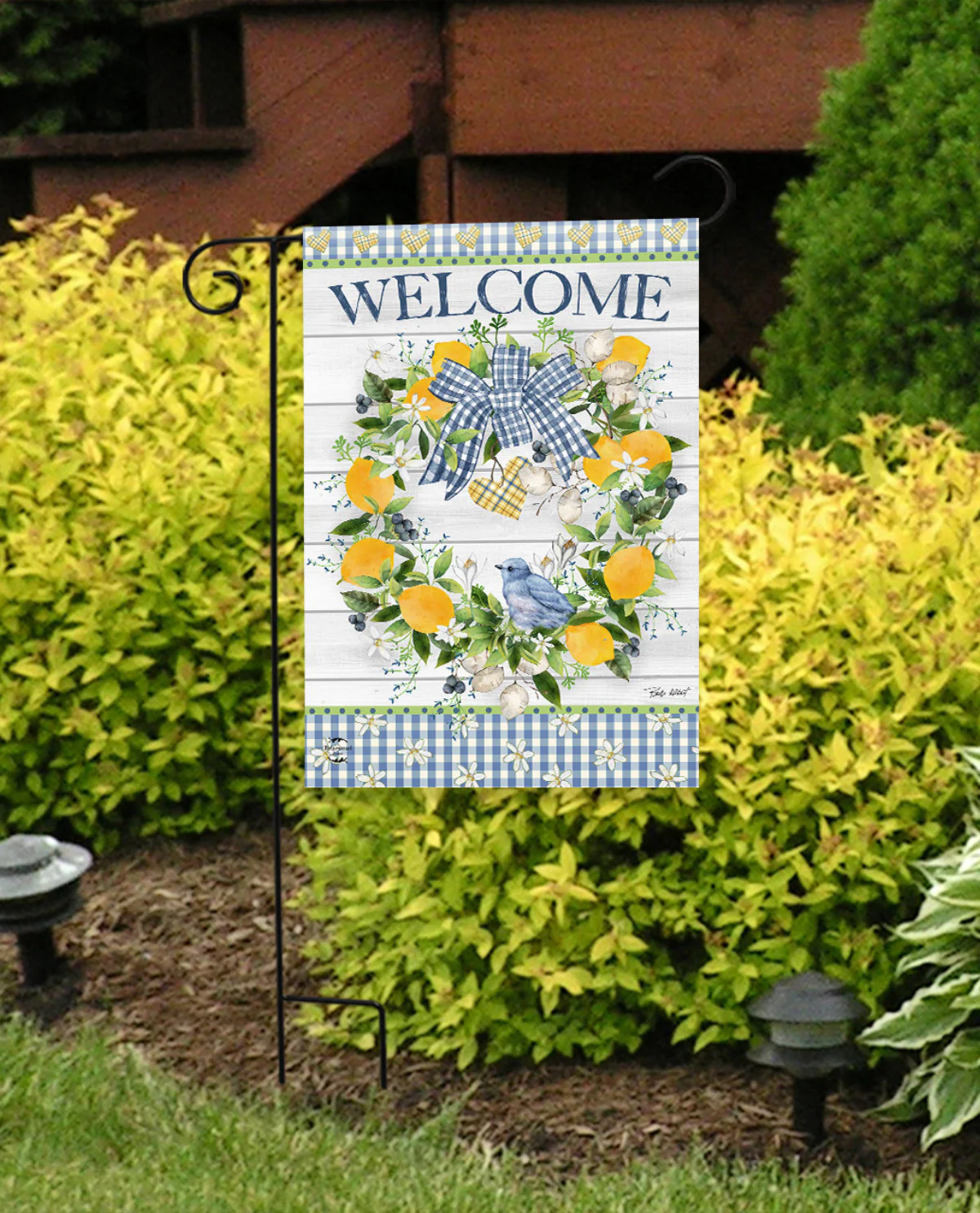 Bluebird Lemon Wreath Garden Flag - Image 2