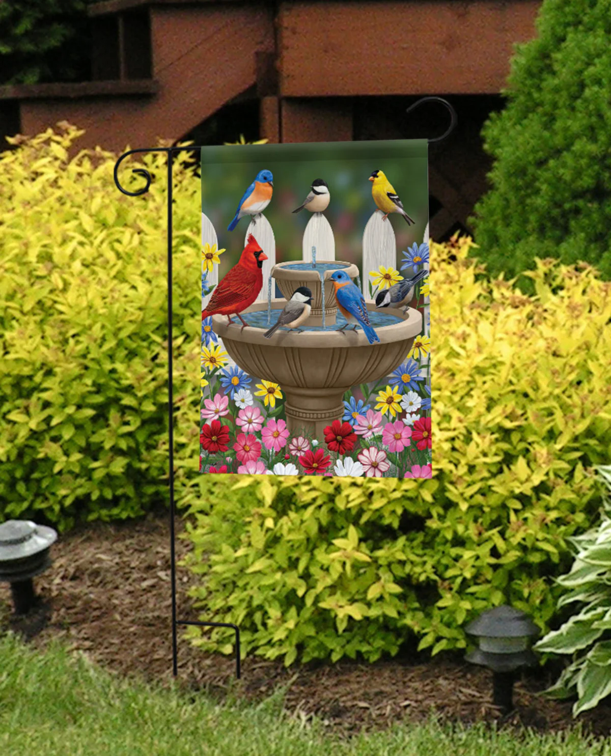 Birdbath Gathering Garden Flag - Image 2