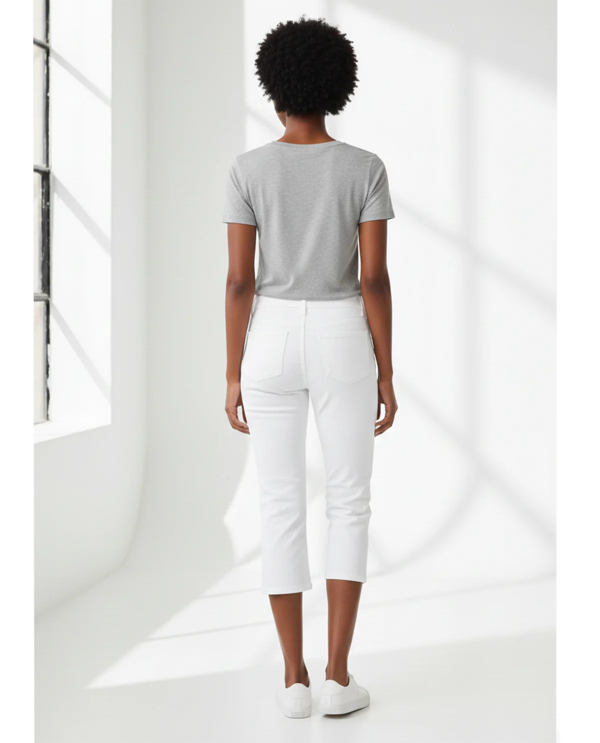 D Jeans Side Slit Capri White - Image 2