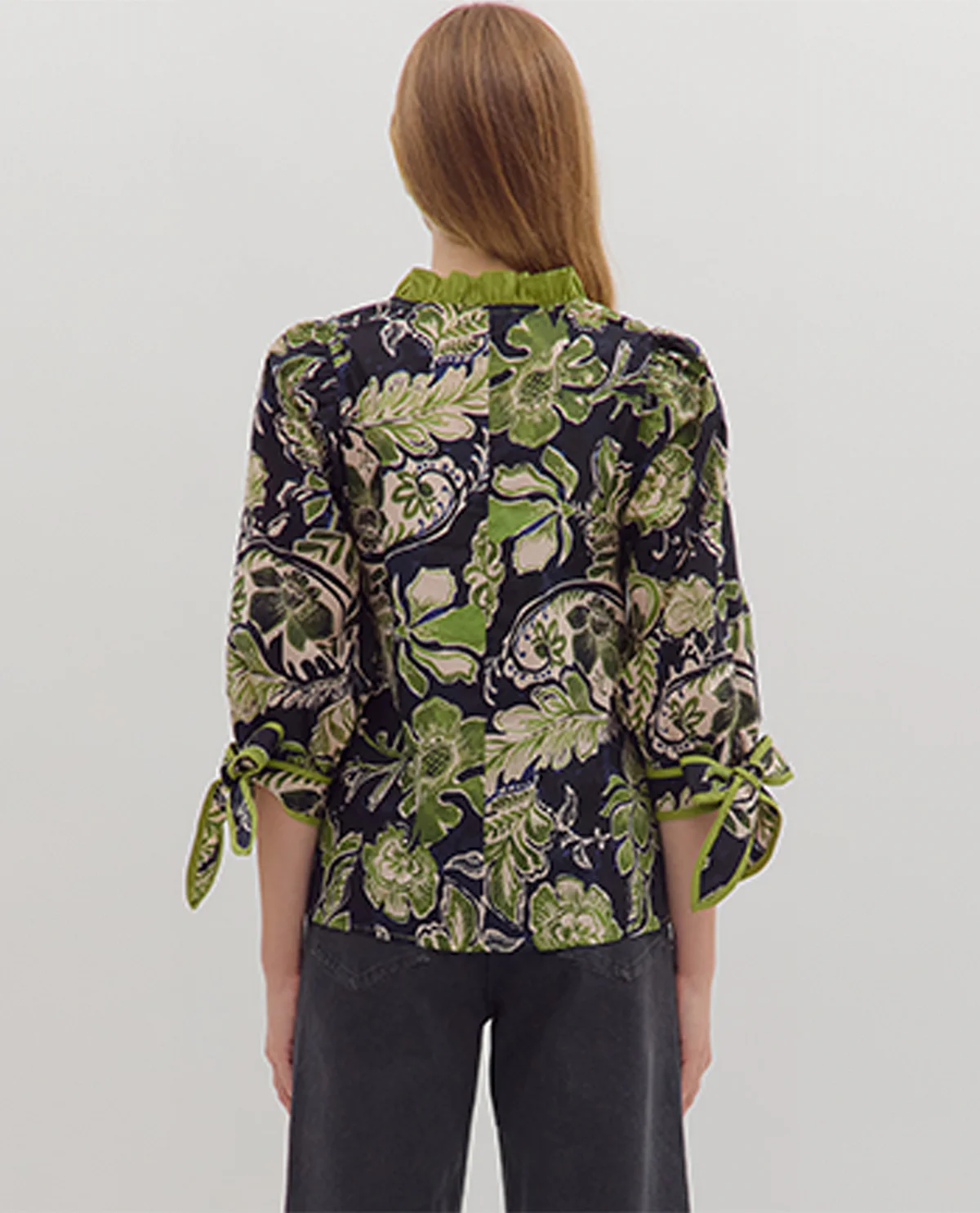 Entro Floral 3/4 Sleeve Top with Ruffle Neck - Image 2