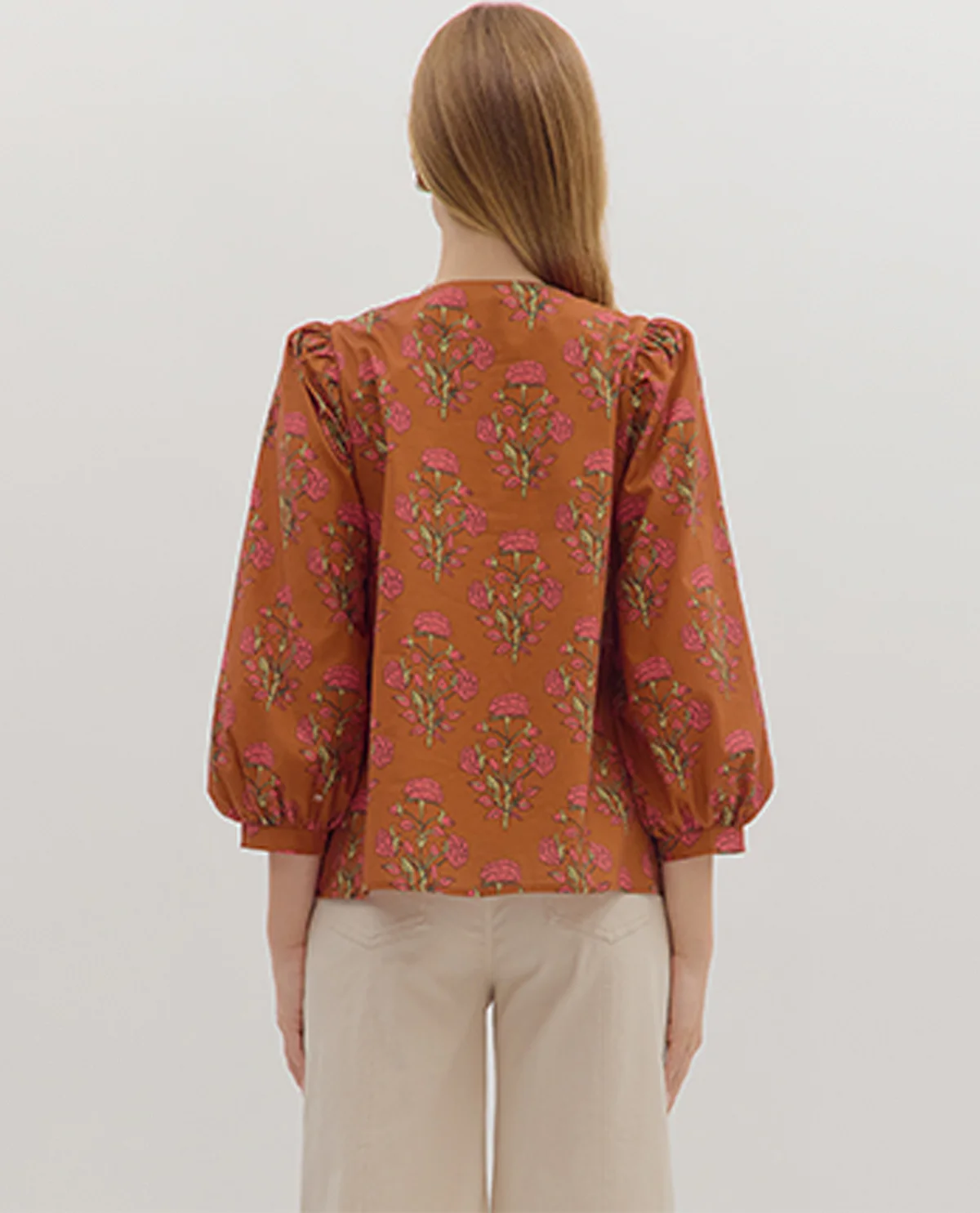 Entro Floral Top with Embroidered Knot Trim - Image 2