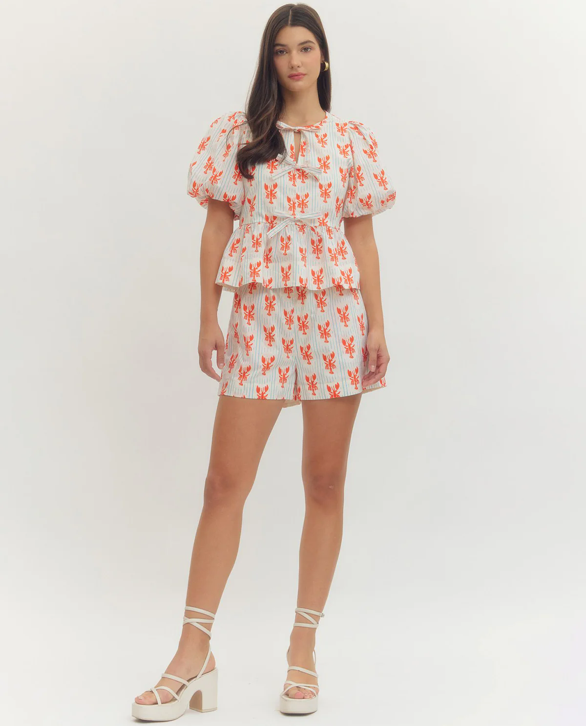 Entro Lobster Print Top With Tie Waist Red - Image 2
