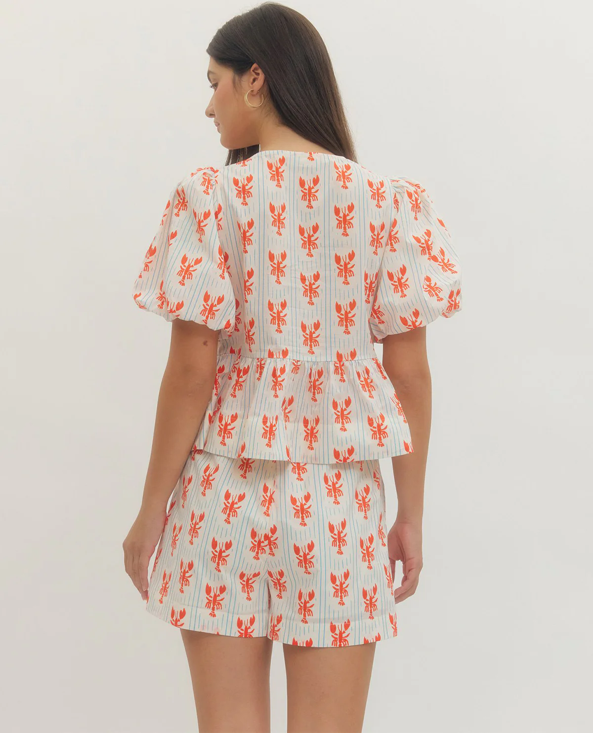 Entro Lobster Print Top With Tie Waist Red - Image 3