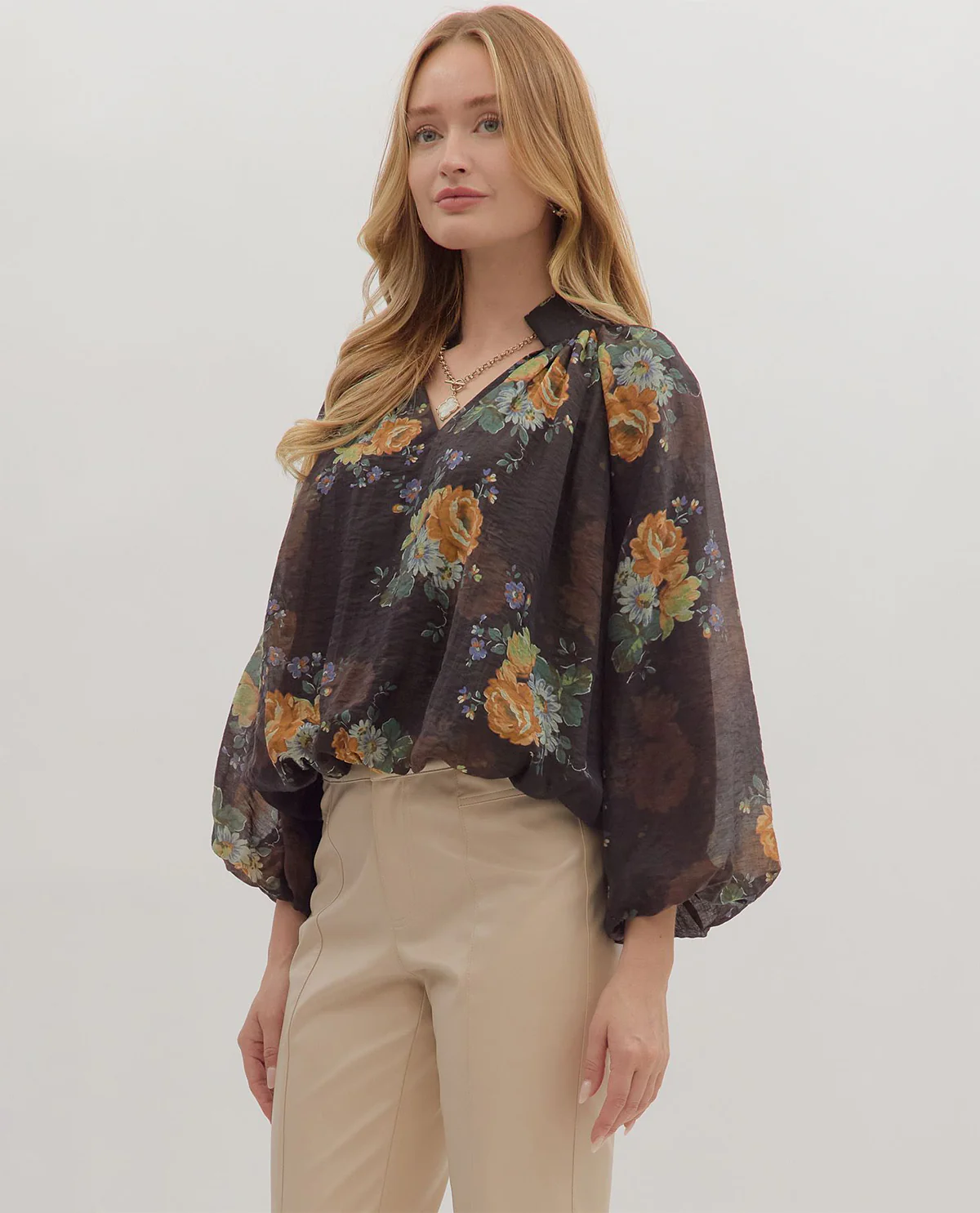 Entro Print Top with Balloon Sleeves - Image 2