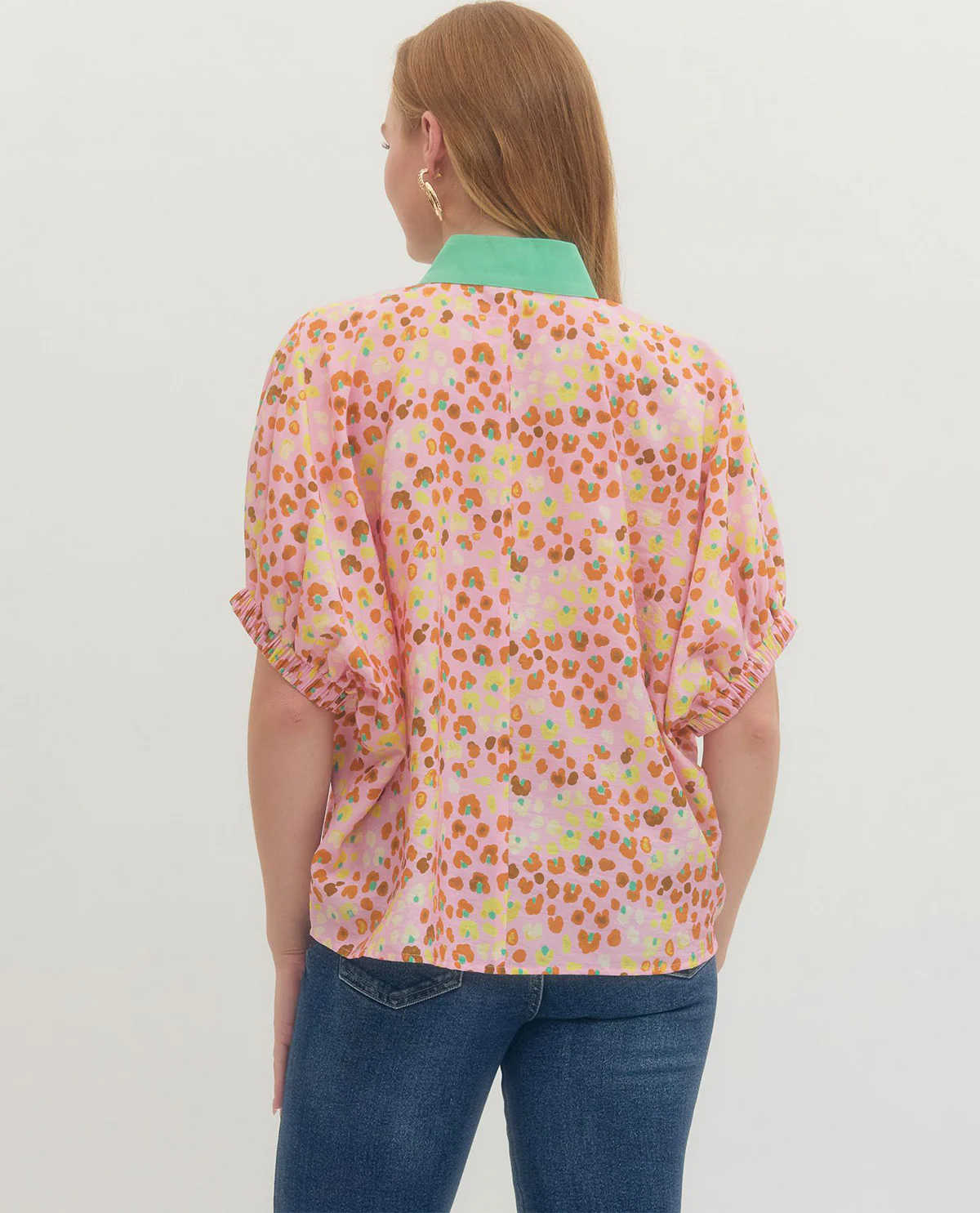 Entro Print Top with Solid Trim Neckline - Image 2