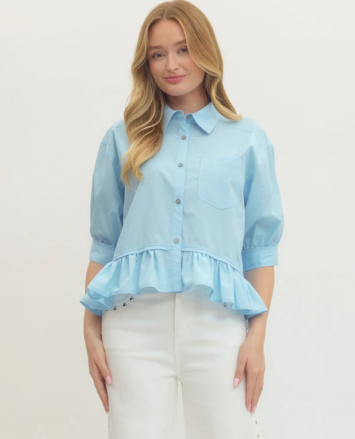 Entro Solid Ruffle Hem Top - Image 3