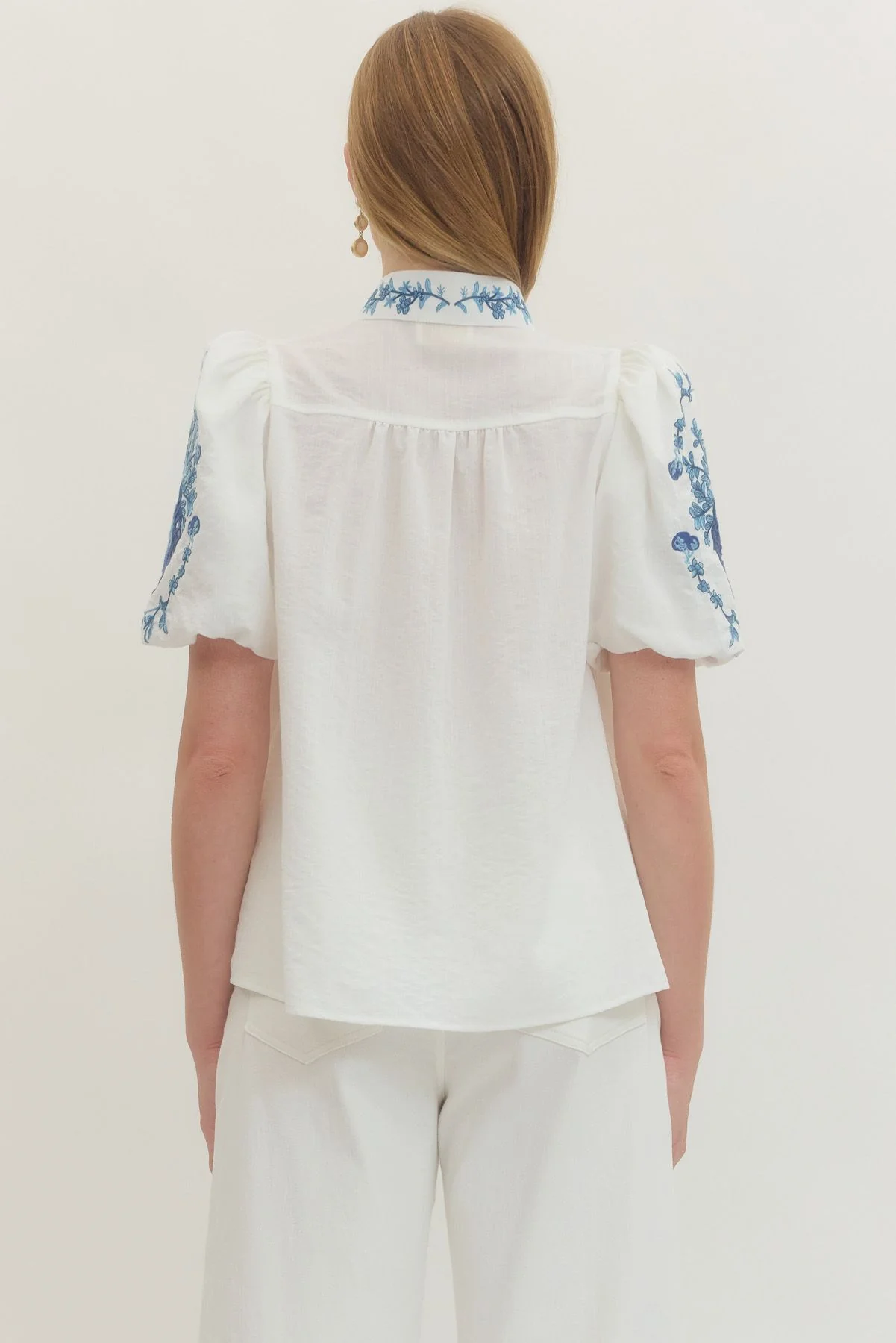 Entro Solid Top with Embroidered Trim Ivory - Image 2
