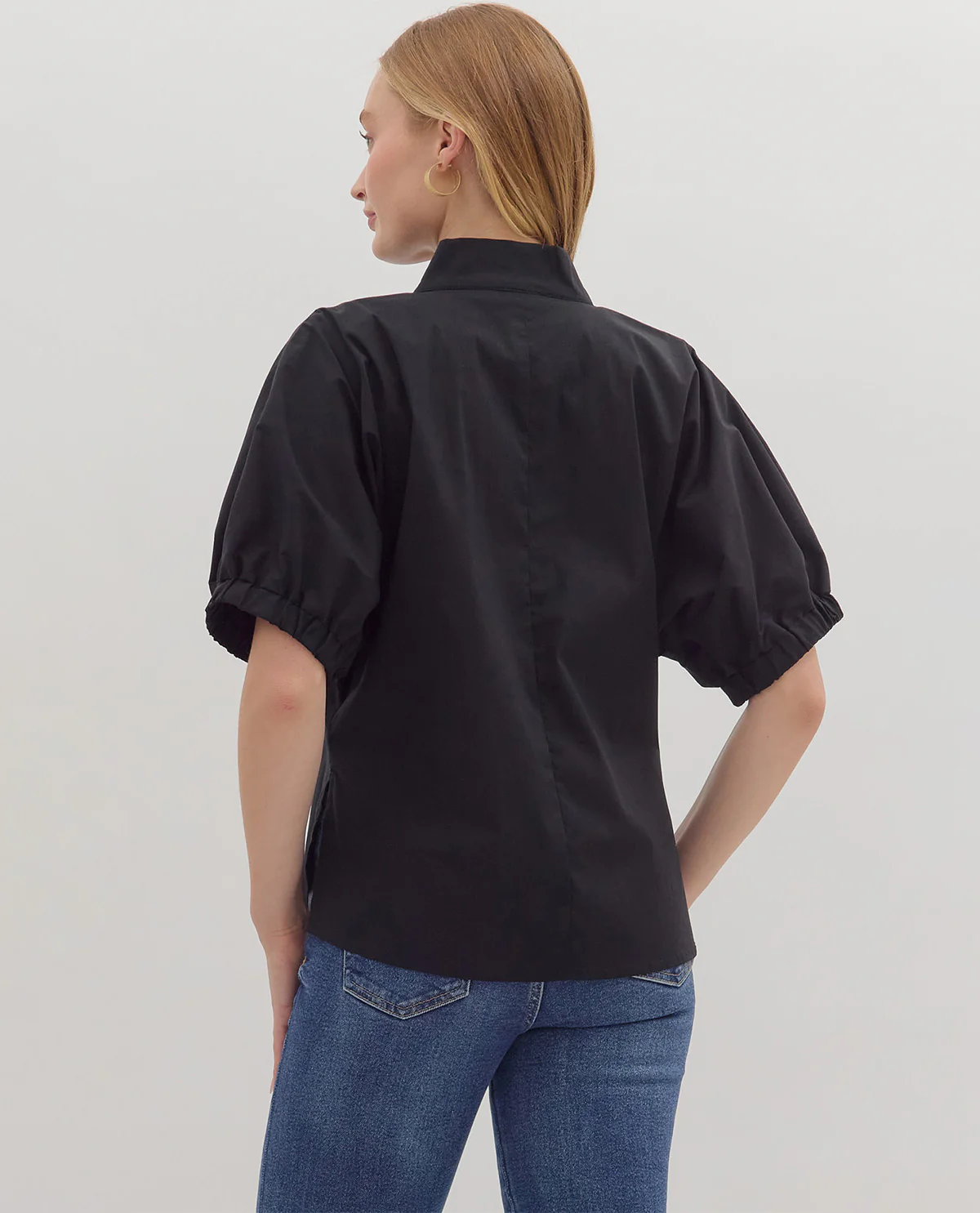 Entro Solid Vneck Puff Sleeve Top - Image 2