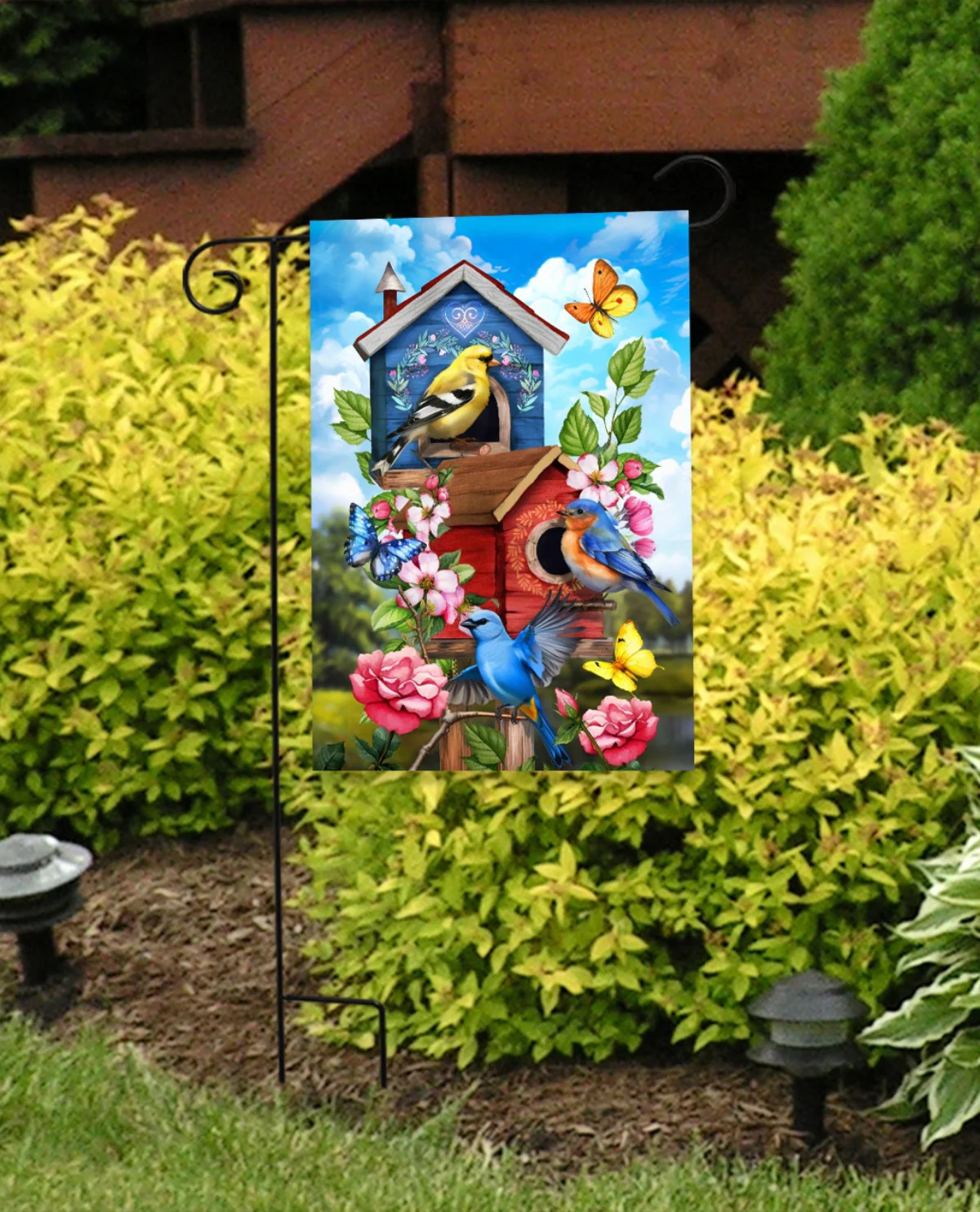 Floral Birdhouses Garden Flag - Image 2