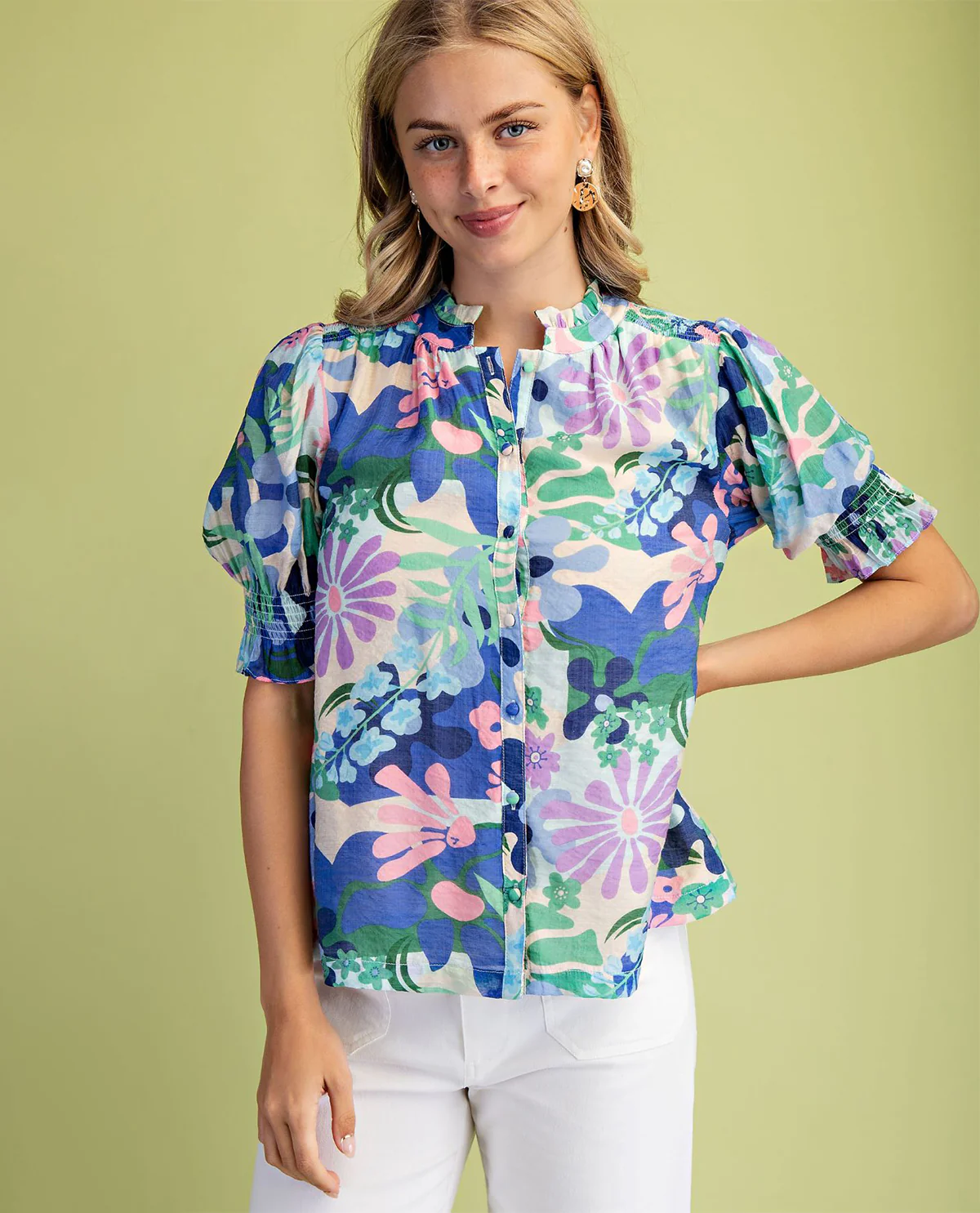 Gigio Floral Blouse with Puff Sleeves - Image 4