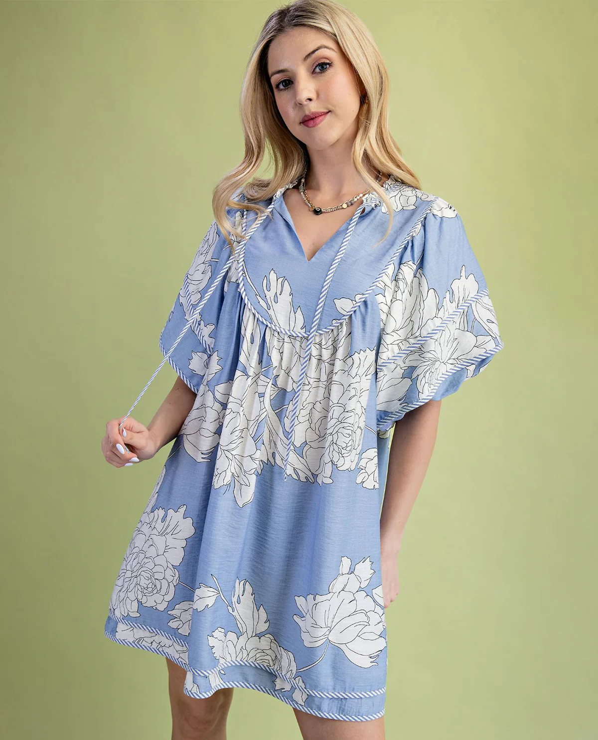 Gigio Floral Print Babydoll Dress Blue - Image 2