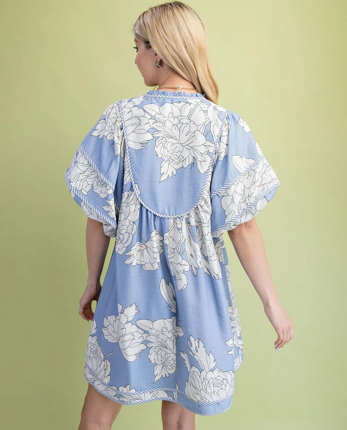 Gigio Floral Print Babydoll Dress Blue - Image 3