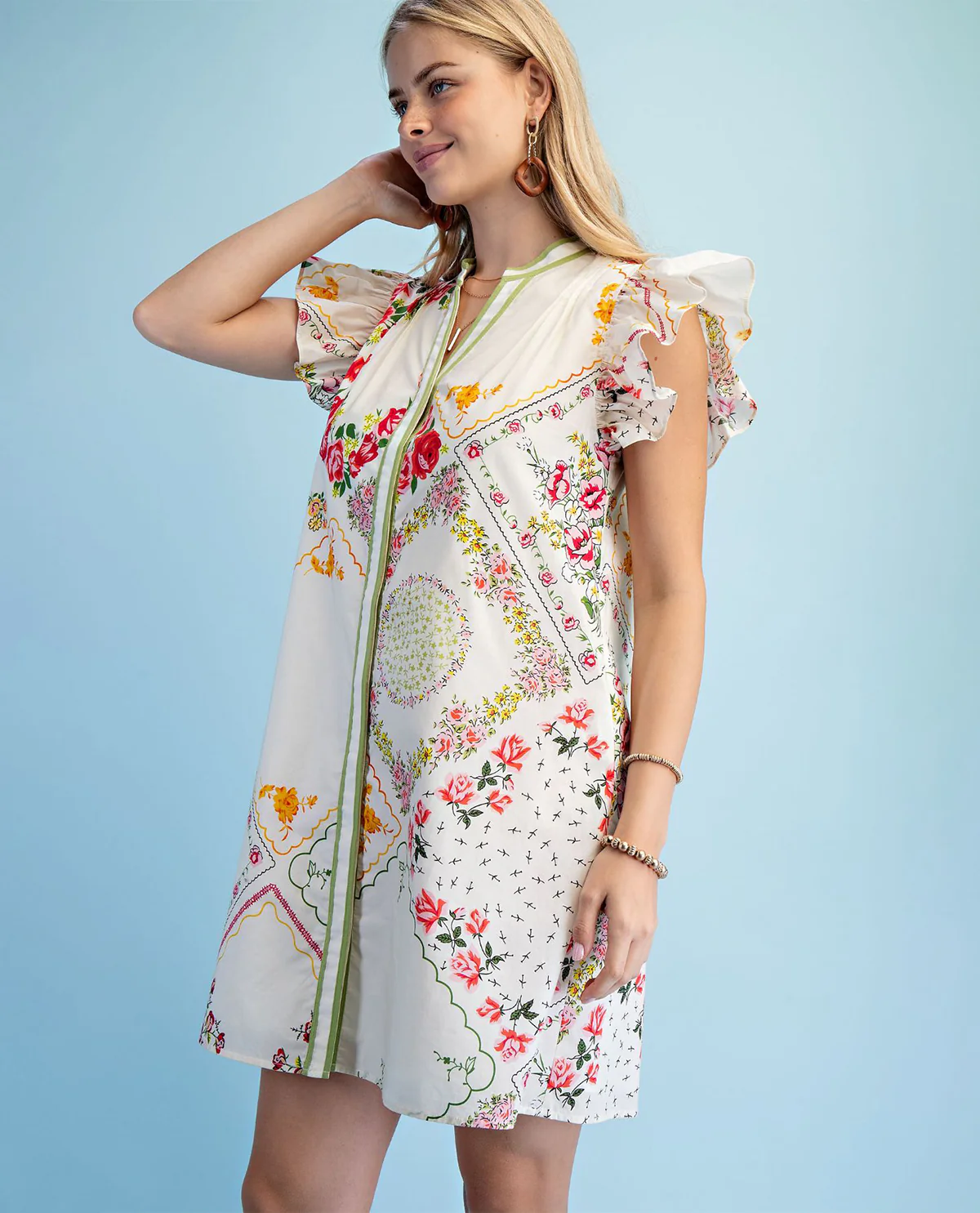 Gigio Floral Print Ruffle Sleeve Dress White - Image 2