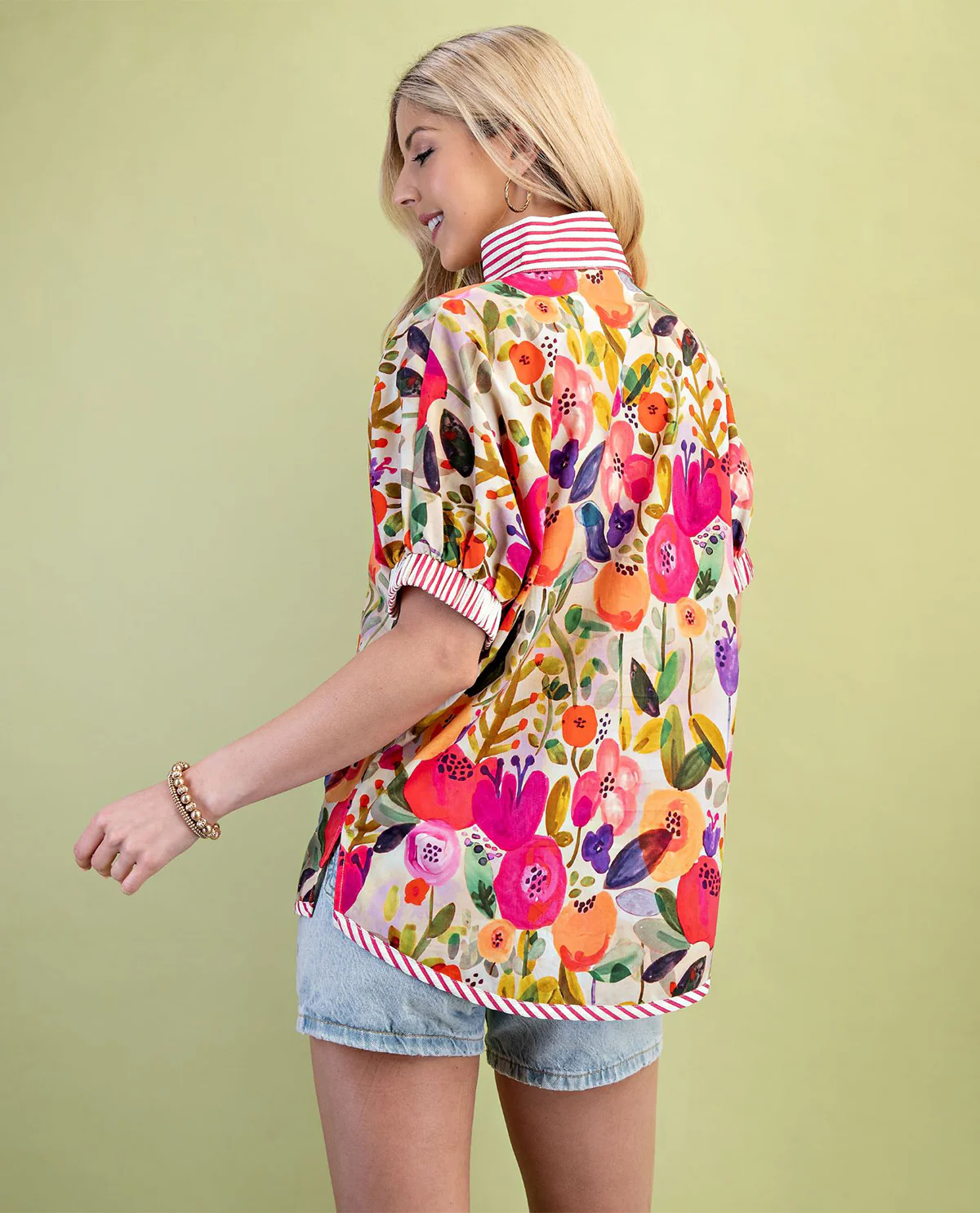Gigio Plus Floral Top with Contrast Stripe - Image 4