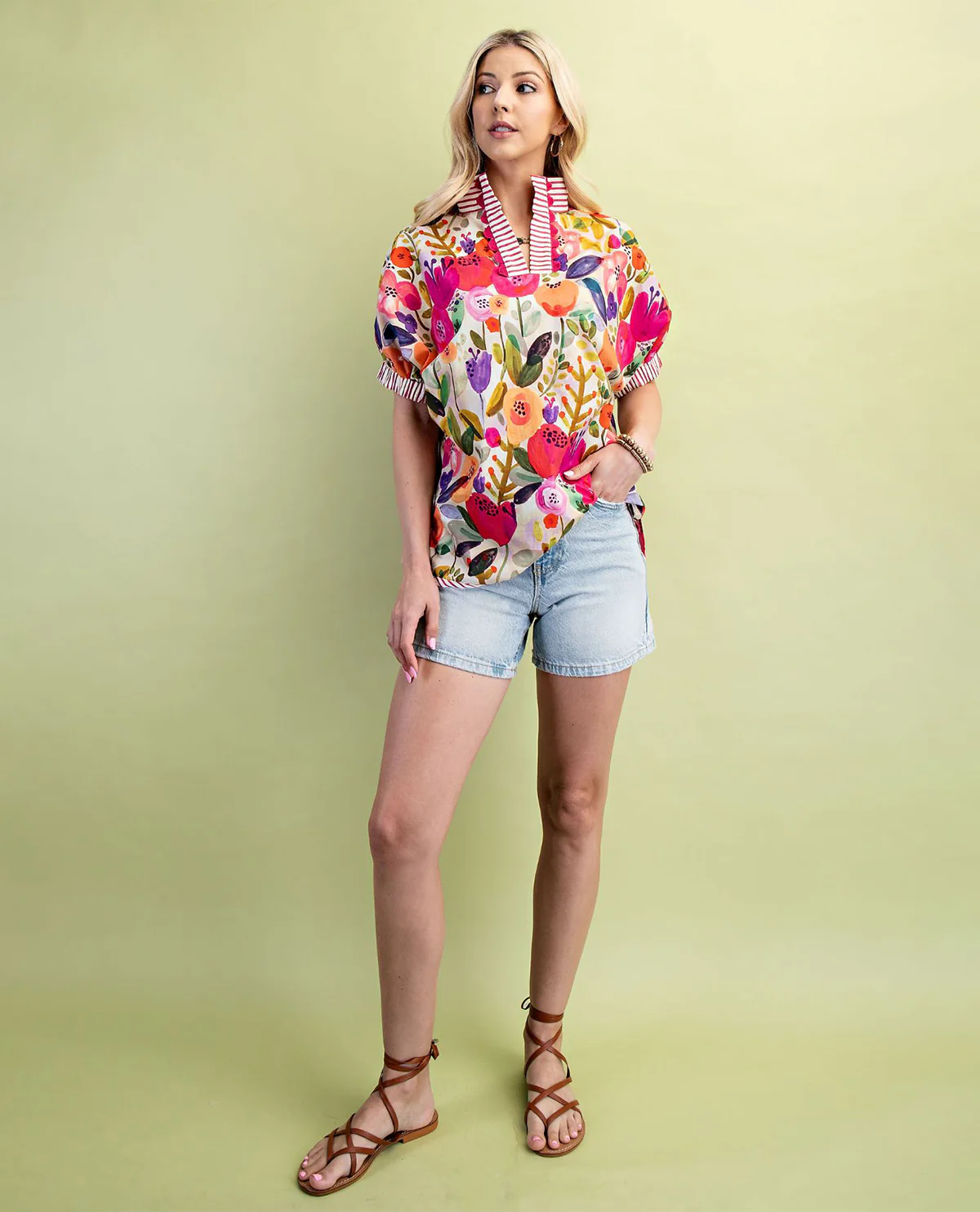 Gigio Plus Floral Top with Contrast Stripe - Image 5