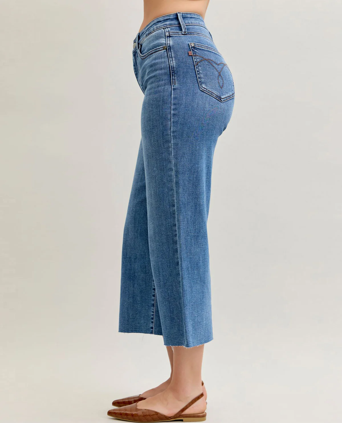 Judy Blue Wide Crop Classic Raw Denim Capri Pant - Image 4
