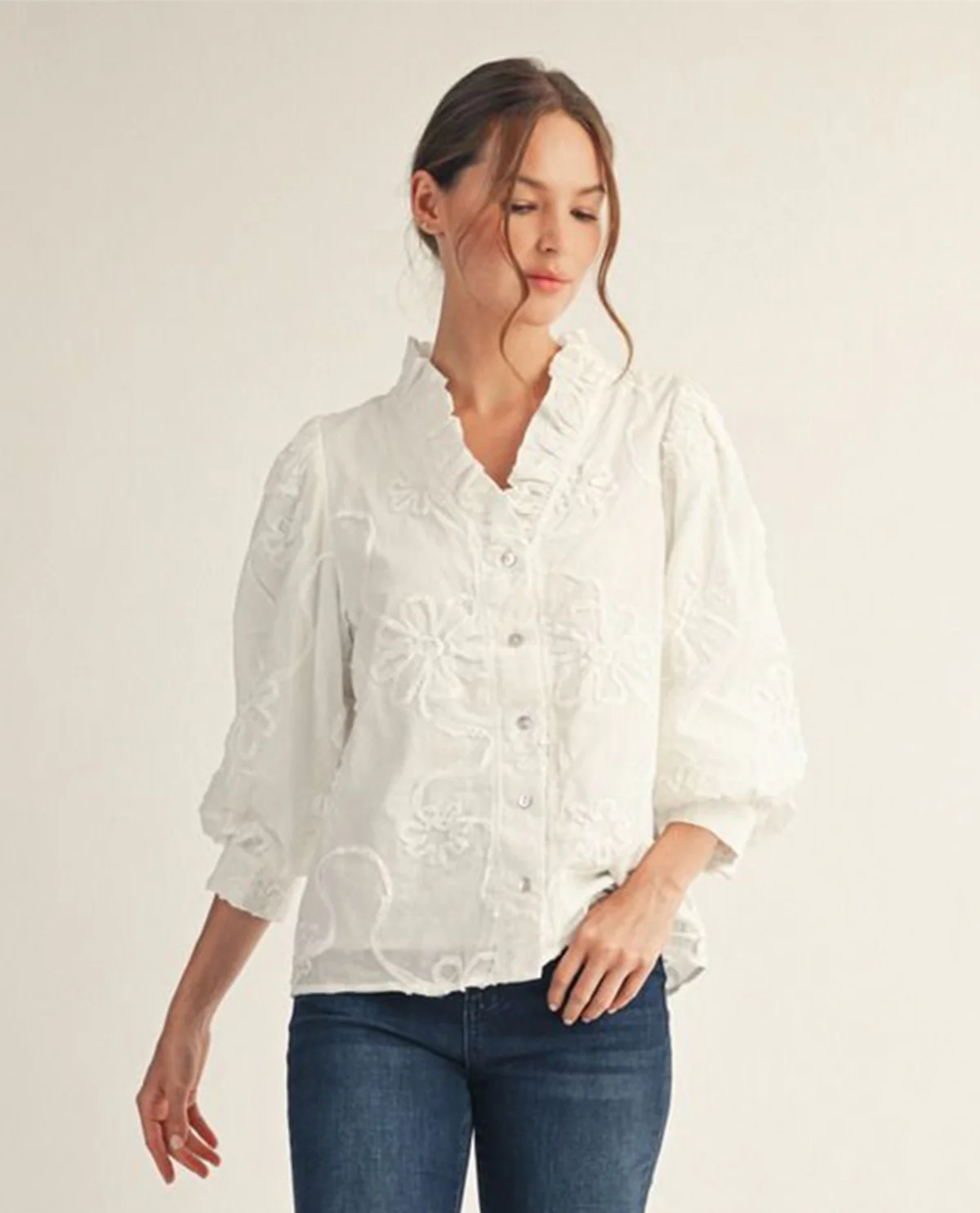 Jodifl 3D Floral Top White - Image 2