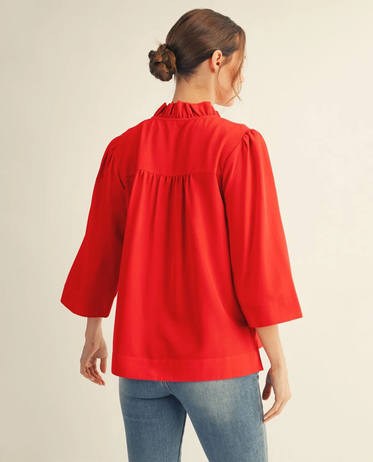 Jodifl Crinkle Solid Top With Ruffle Neckline Red - Image 2