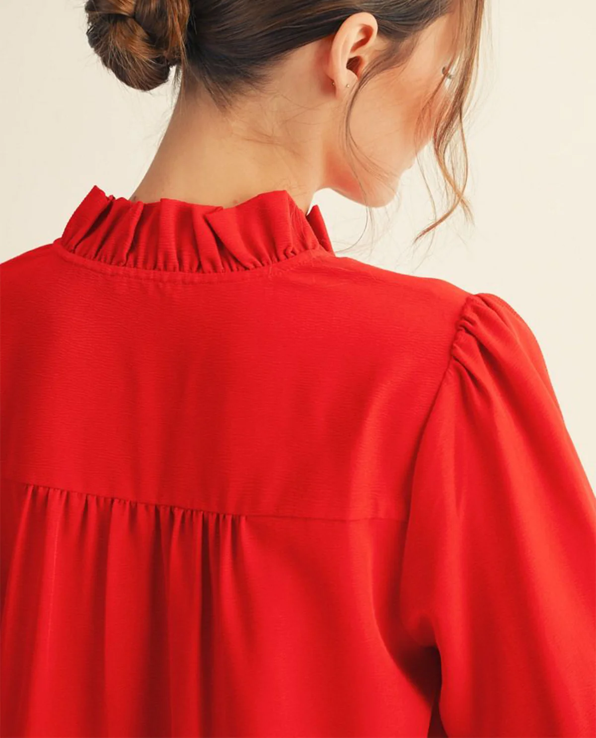 Jodifl Crinkle Solid Top With Ruffle Neckline Red - Image 3