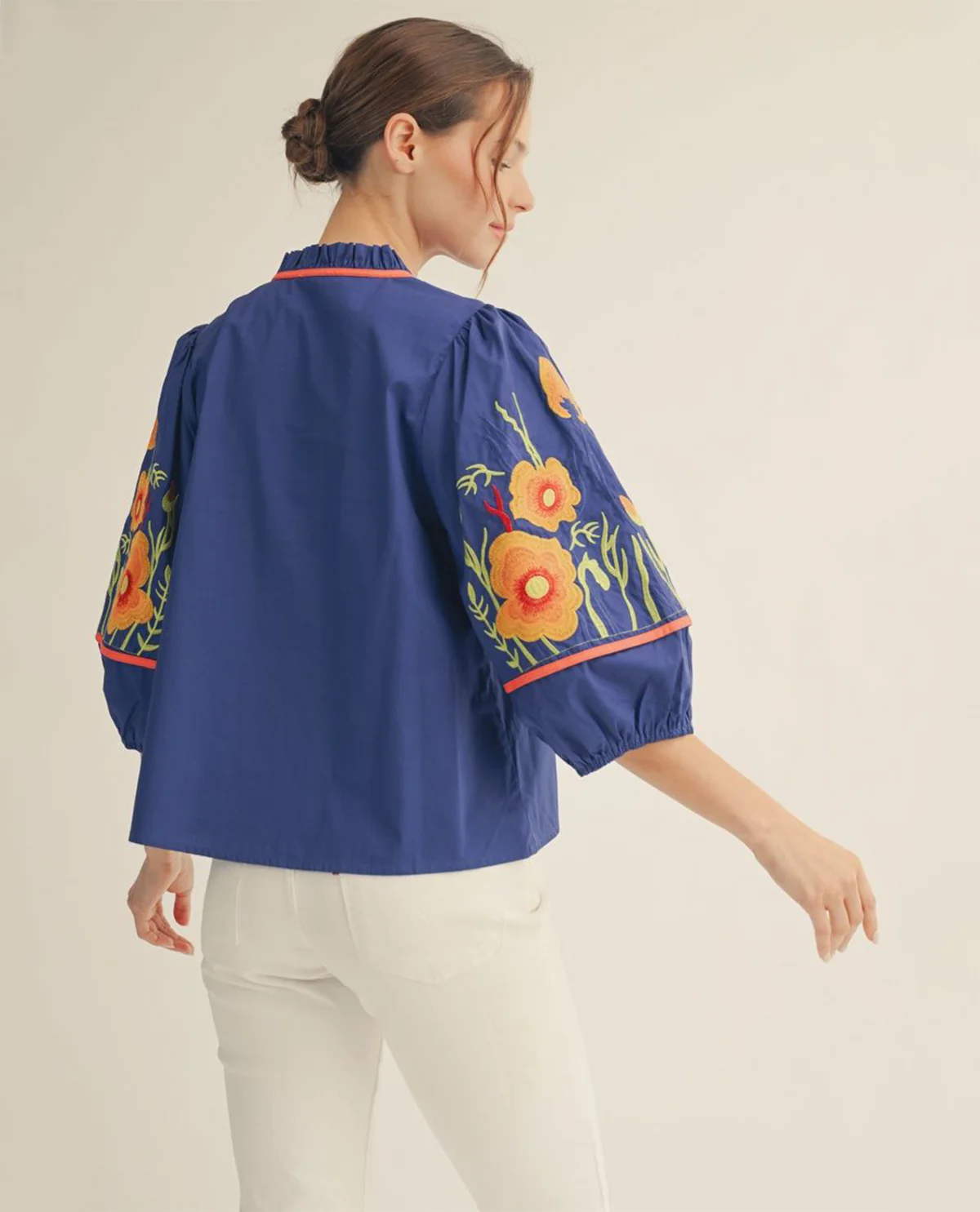 Jodifl Embroidered Sleeve Top Cobalt Blue - Image 2